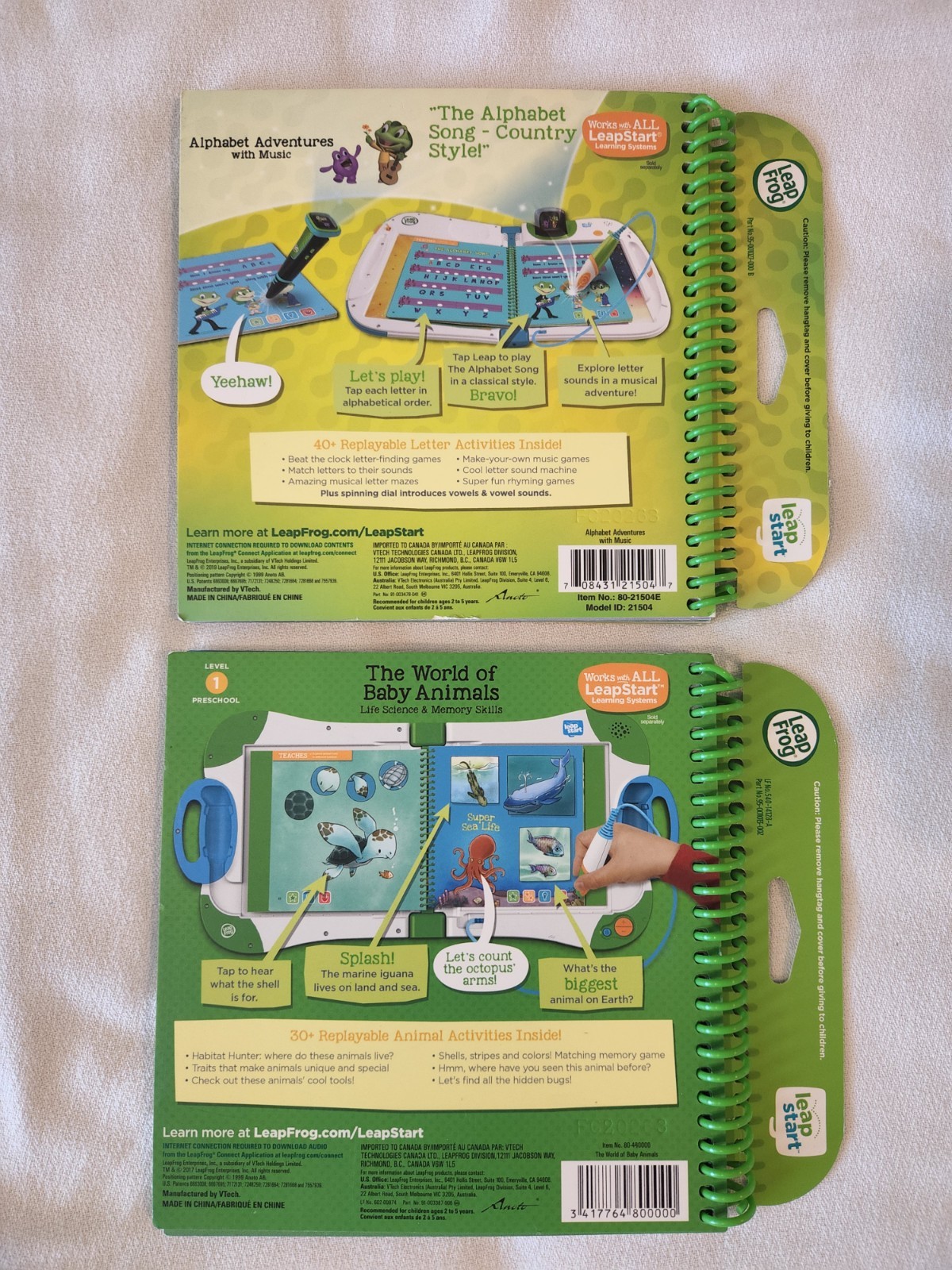2 Leap Frog Leap Start Level 1 2-5 yr. olds Books Alphabet Adventures & Animals