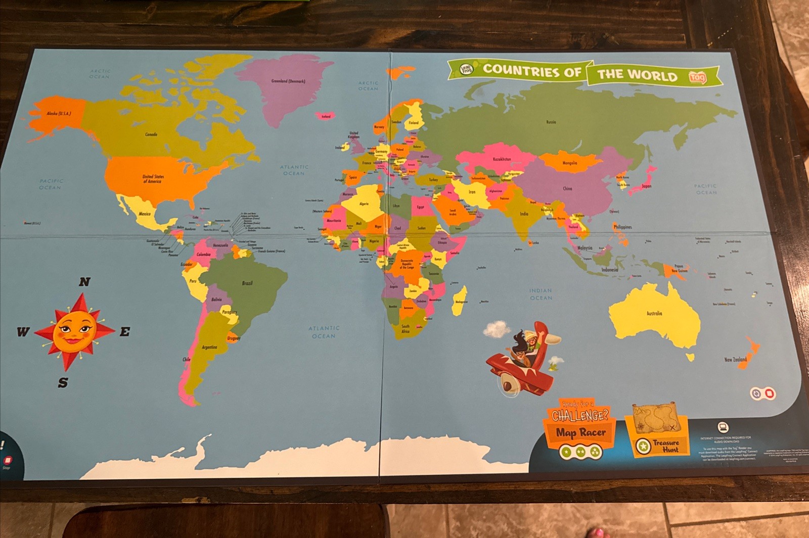 Leap Frog Interactive Jumbo World Map 2 Sided Educational- Use With Tag Read Sys