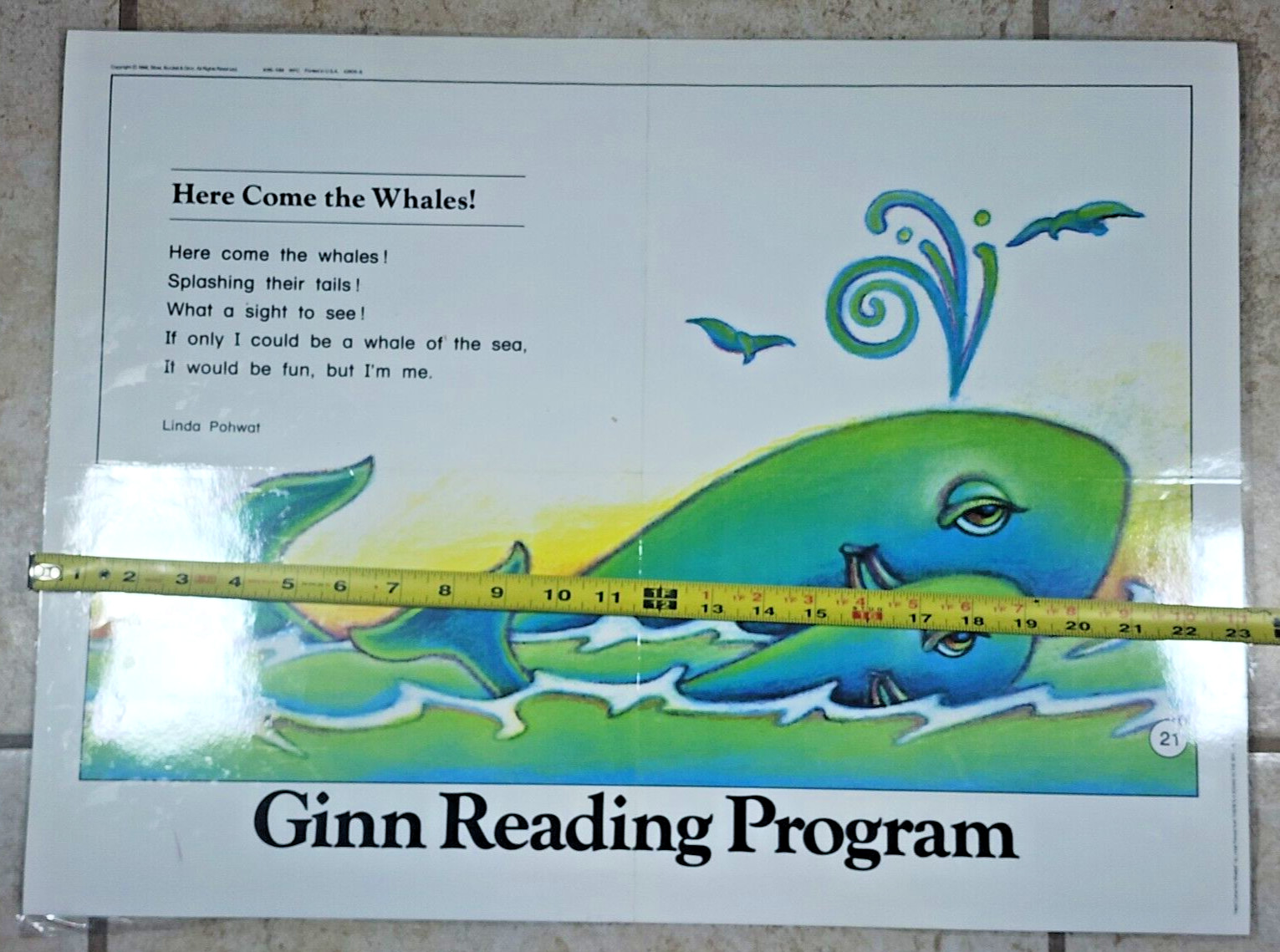GINN READING PROGRAM POSTER HERE COMES THE WHALES LINDA POHWAT VINTAGE
