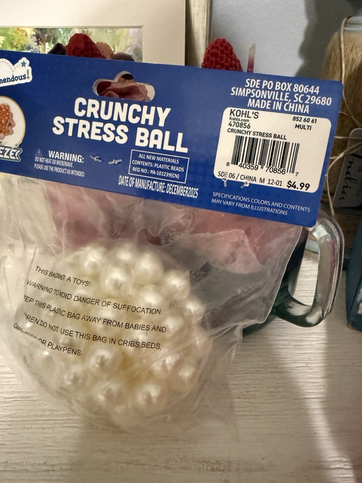 NEW Toymendous Crunchy Stress Relief Ball Squeeze Squish Fidget Toy Pearl