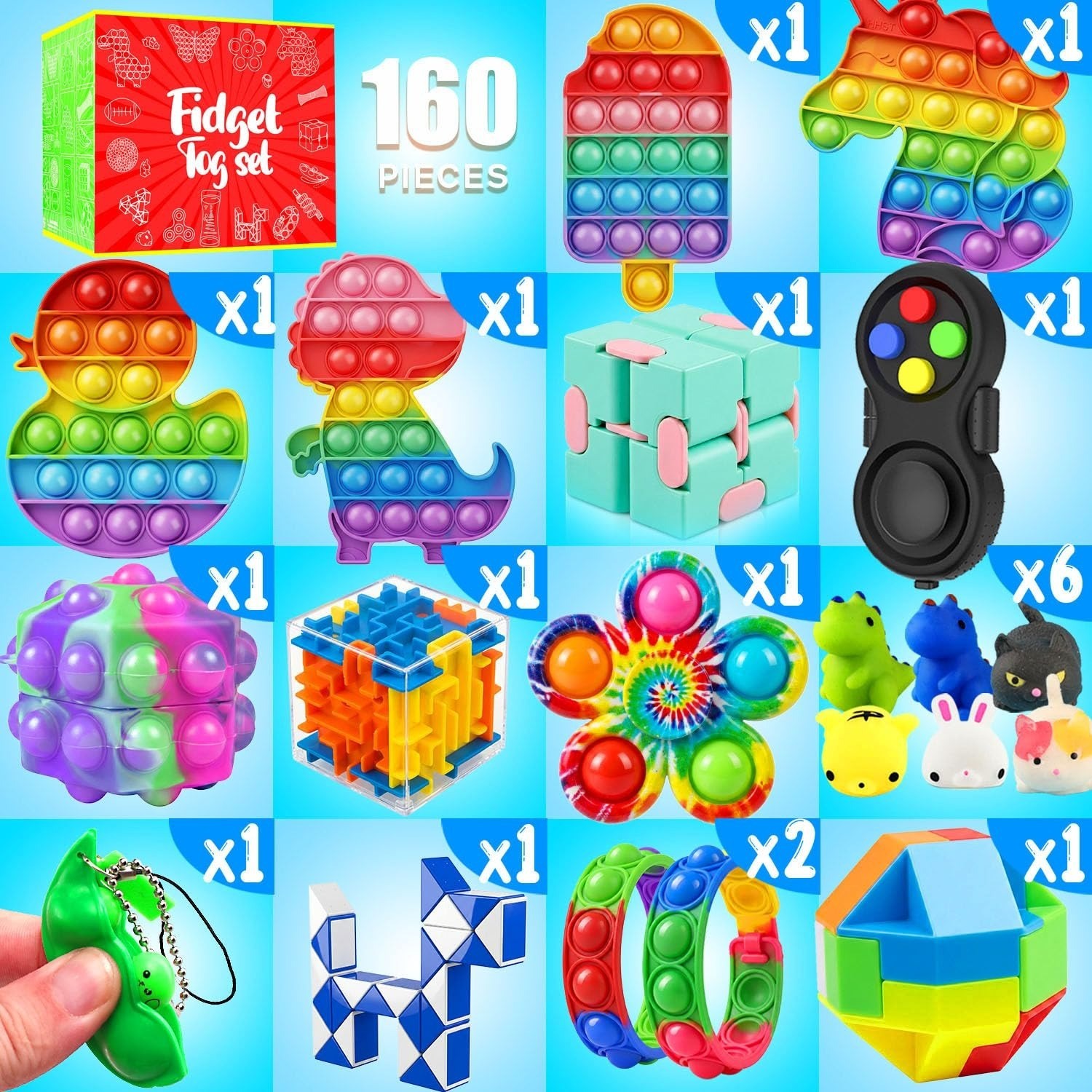 VNAMO Fidget Toys 160 Pack Set for Kids | Sensory Toys for Autism