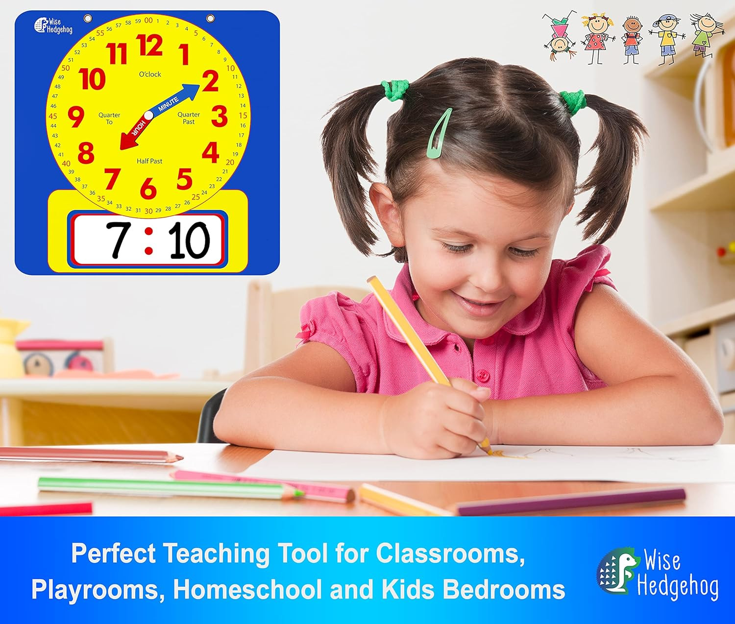 Large Dry Erase Magnetic Teaching Demonstration Clock, Kids Telling Time Learnin