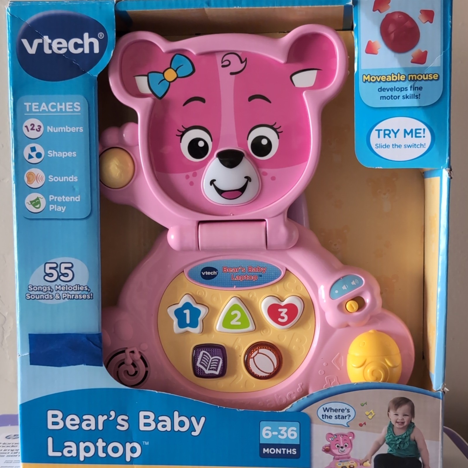 VTech Bear’s Baby Laptop Learning Toy, 55+ Songs & Melodies, 6-36 Months
