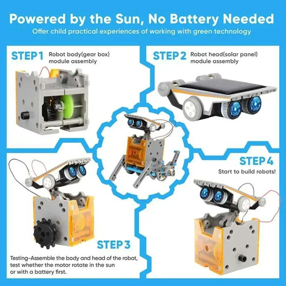 13in1 Solar Powered Robot Science Kit Building Blocks Gift for Kids Electronic