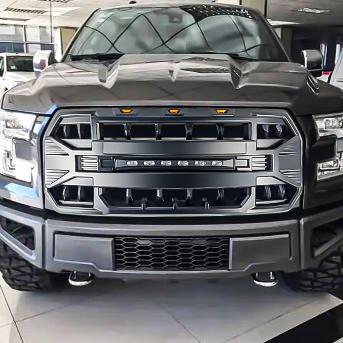 Front Grill Replacement for F150 2015 2016 2017, Matte Black Front Bumper Grille