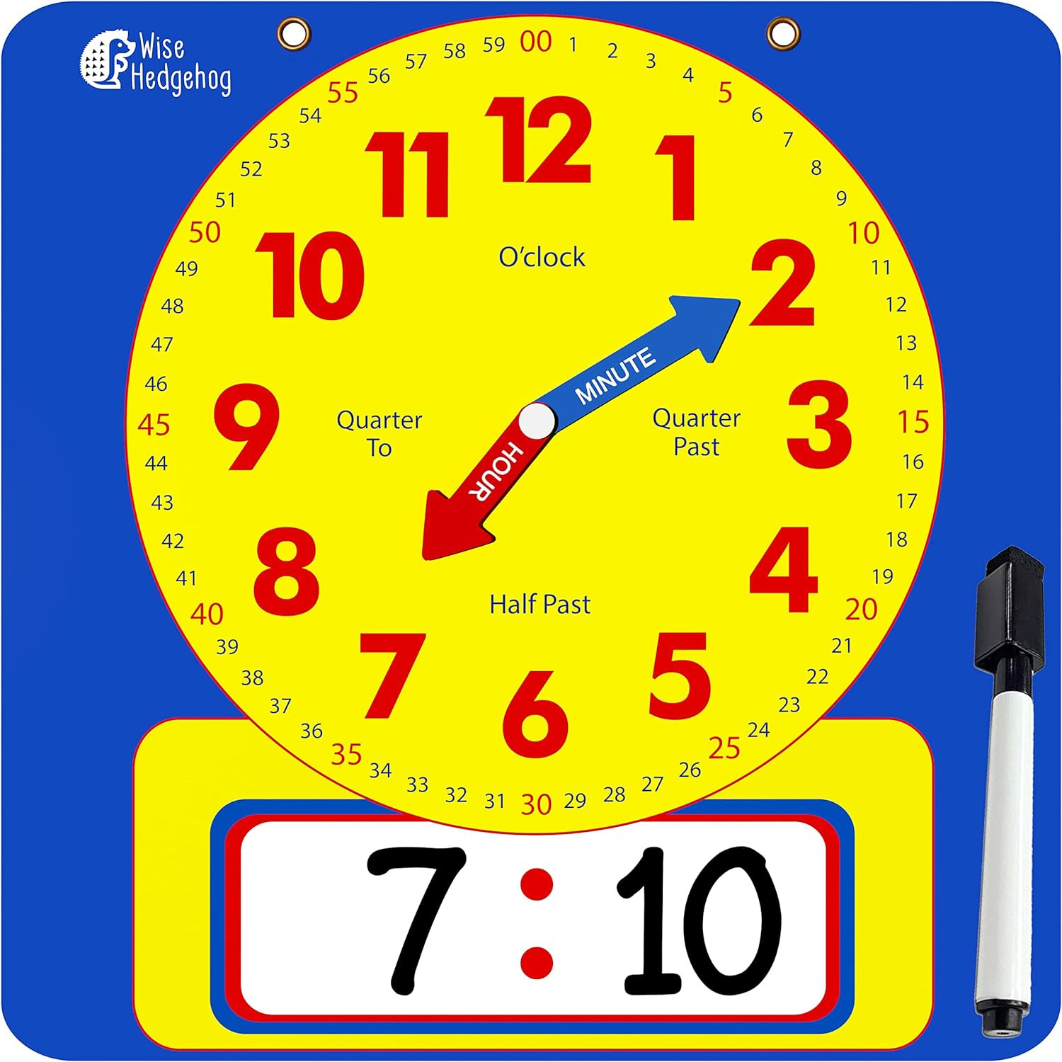 Large Dry Erase Magnetic Teaching Demonstration Clock, Kids Telling Time Learnin