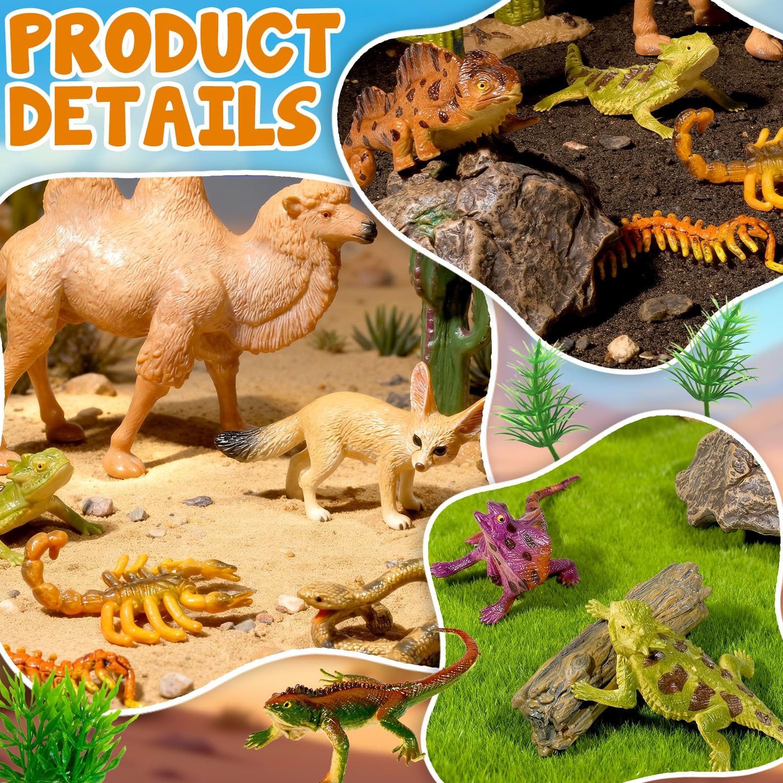 34 Pcs Desert Animals Figurines Set Model Trees Kit Desert Diorama Supplies A…