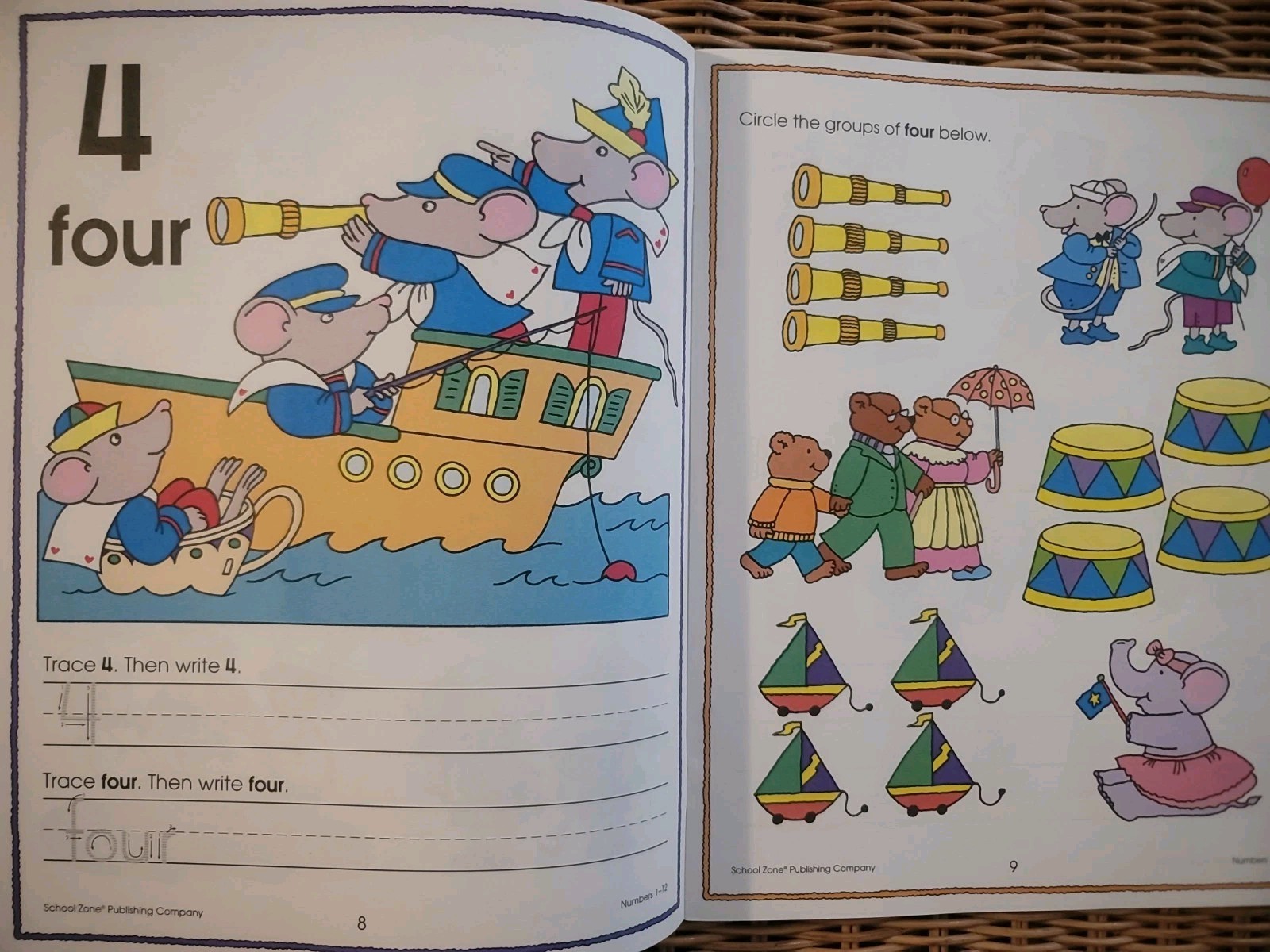 Math Workbook Grades K-1 Numbers 1-12 1996 School Zone Counting Vtg