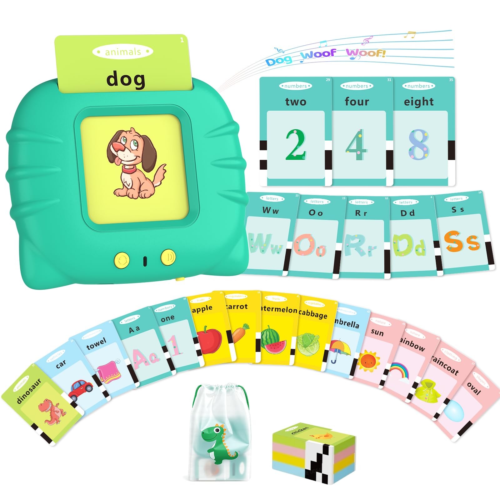 Aullsaty Talking Flash Cards for Toddlers 1-3, Upgraded 248 Medium, Green