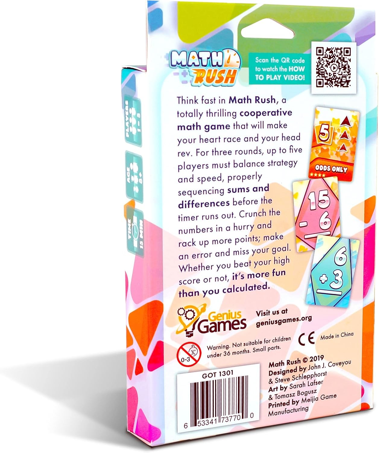Genius Games Math Rush Addition Subtraction Game Kids 8-12 STEM Cards Volume 1