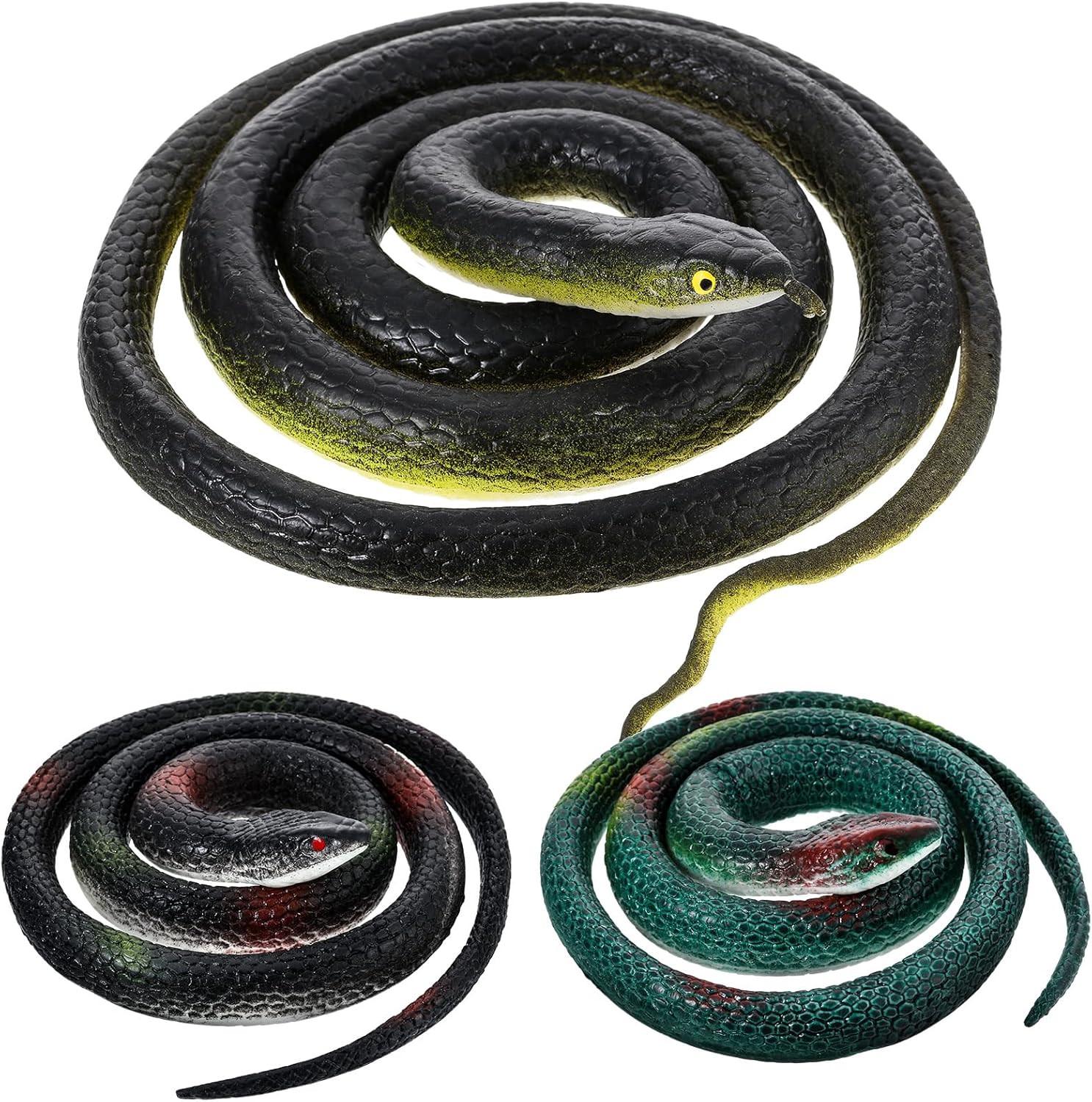 3 Pieces Rubber Snakes Realistic Large Lifelike Fake Style 1 3