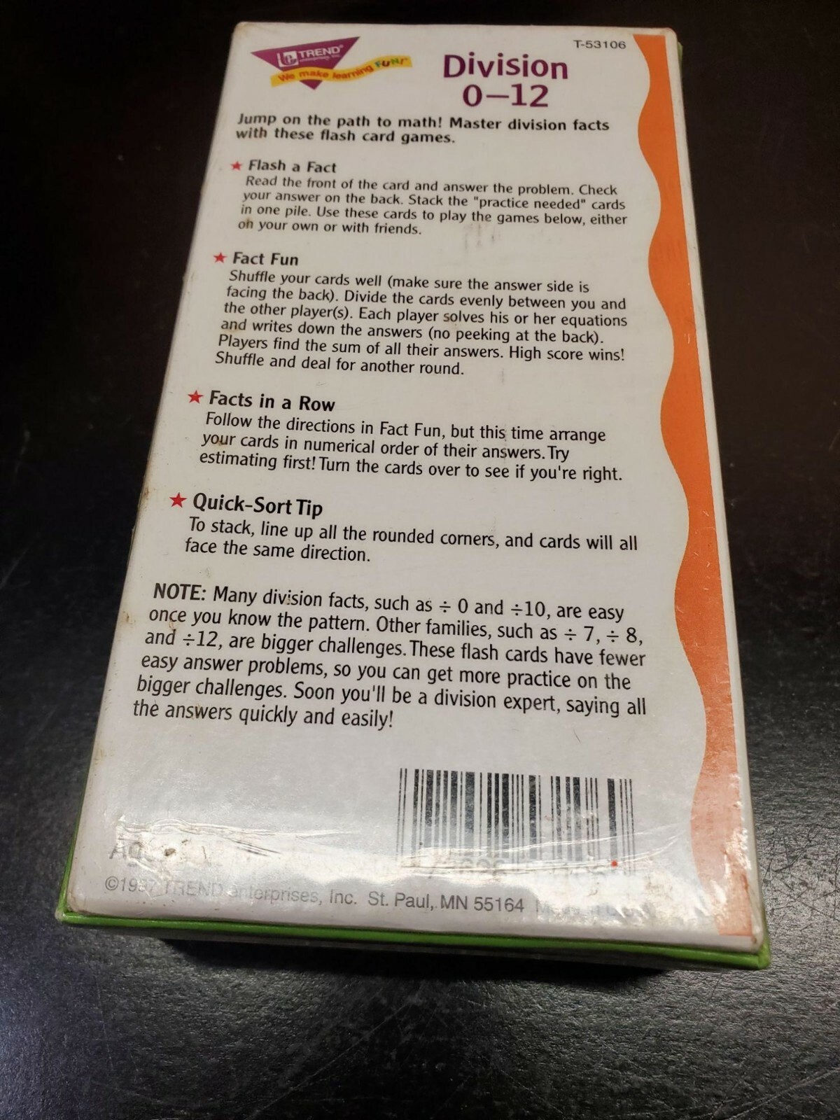 Trend Enterprises Division 0-12 Flash Cards – Ages 9 & Up – NEW
