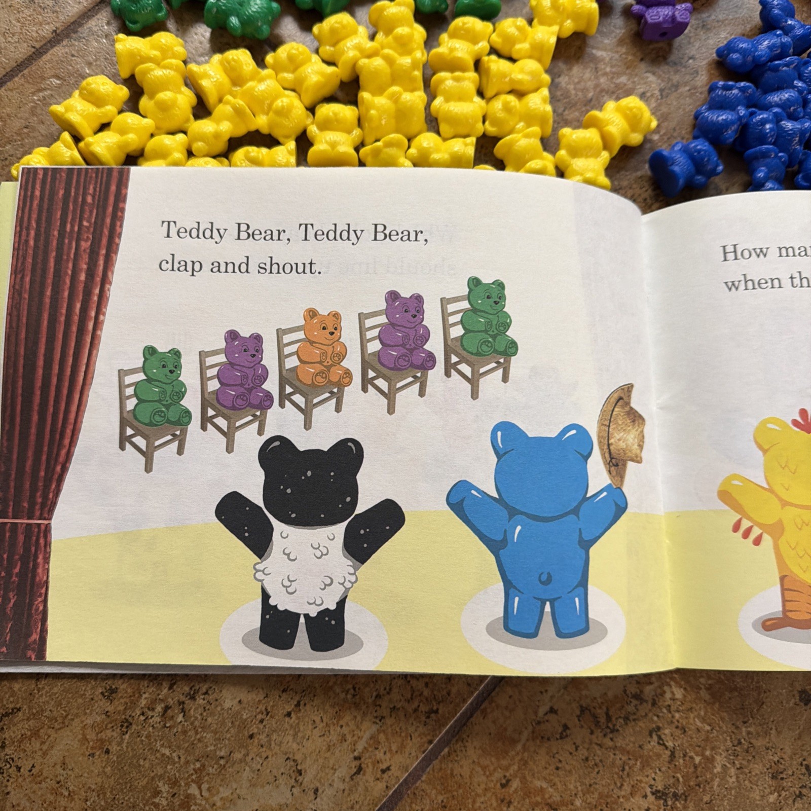 Plastic Teddy Bear Counters Red Yellow Blue Green Purple Lot Of 177 and Book