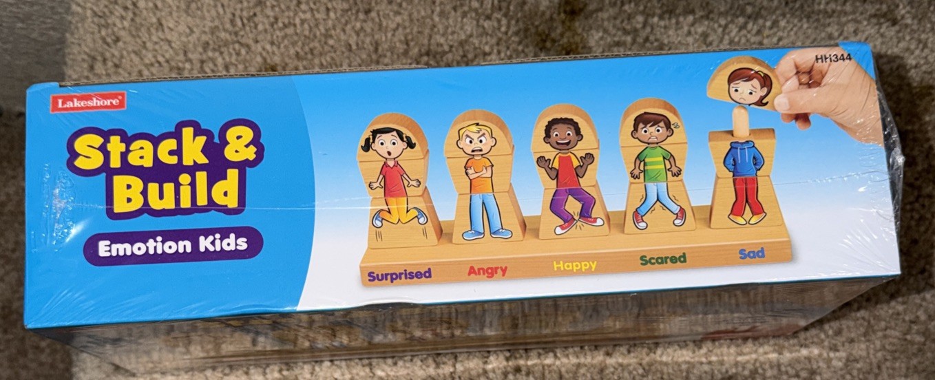 Lakeshore Stack & Build Emotion Kids Mix & Match Wood Blocks with Stand *New*