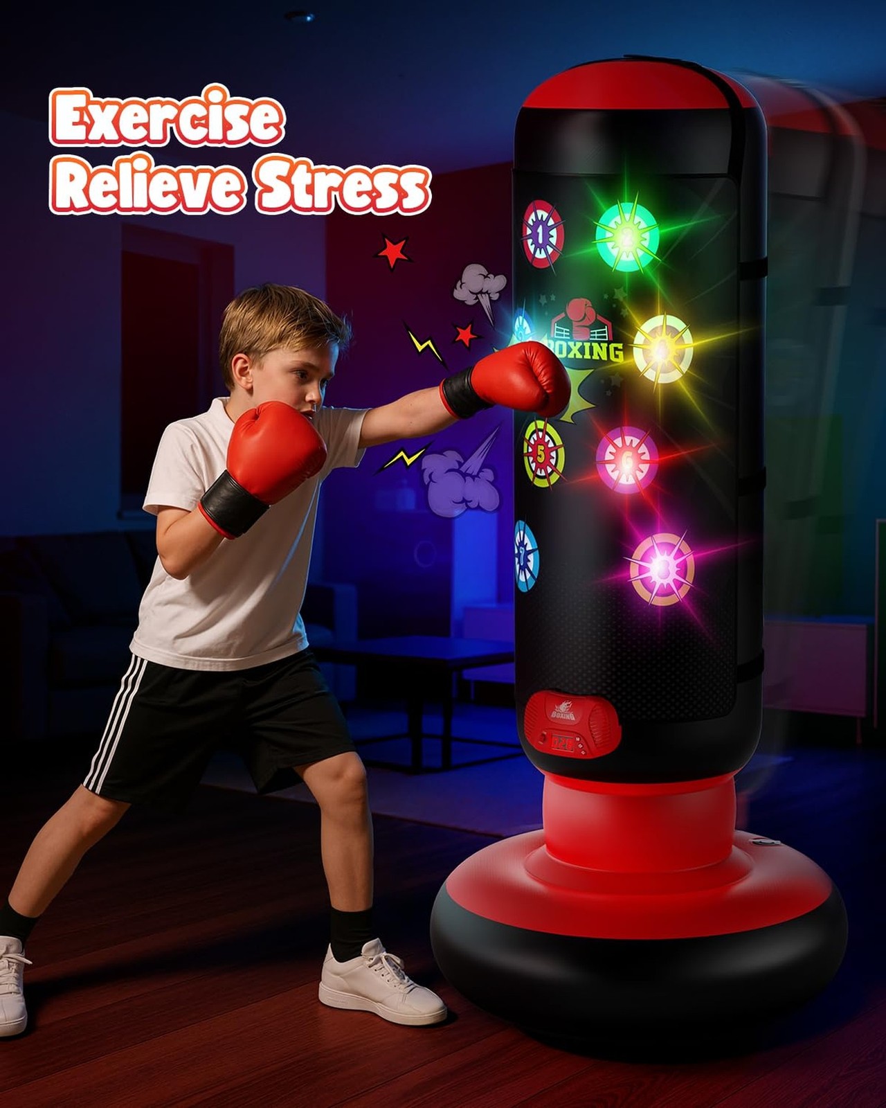 HopeRock Punching Bag for Kids, Boxing Set with Scoring, Light, Music, 4 Game…