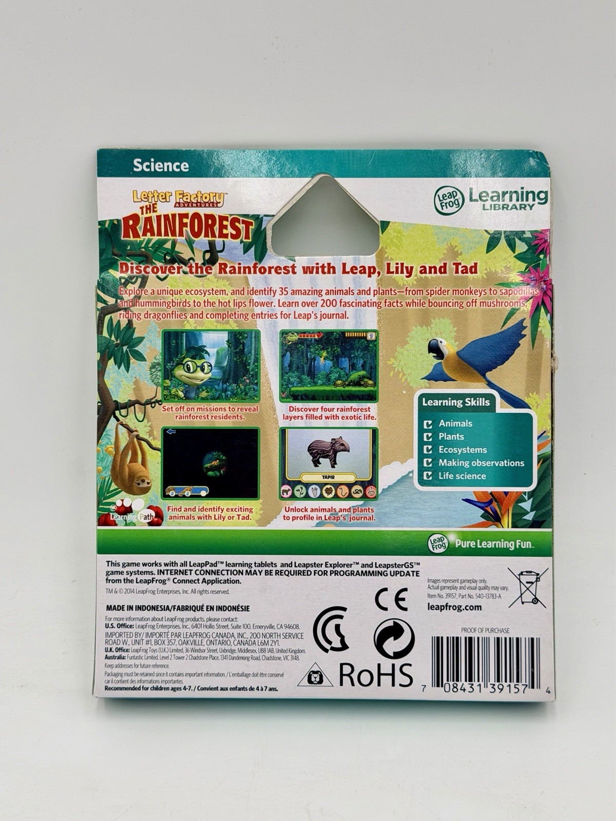 LeapFrog Learning Adventures: Letter Factory THE RAINFOREST~ Science Game NEW