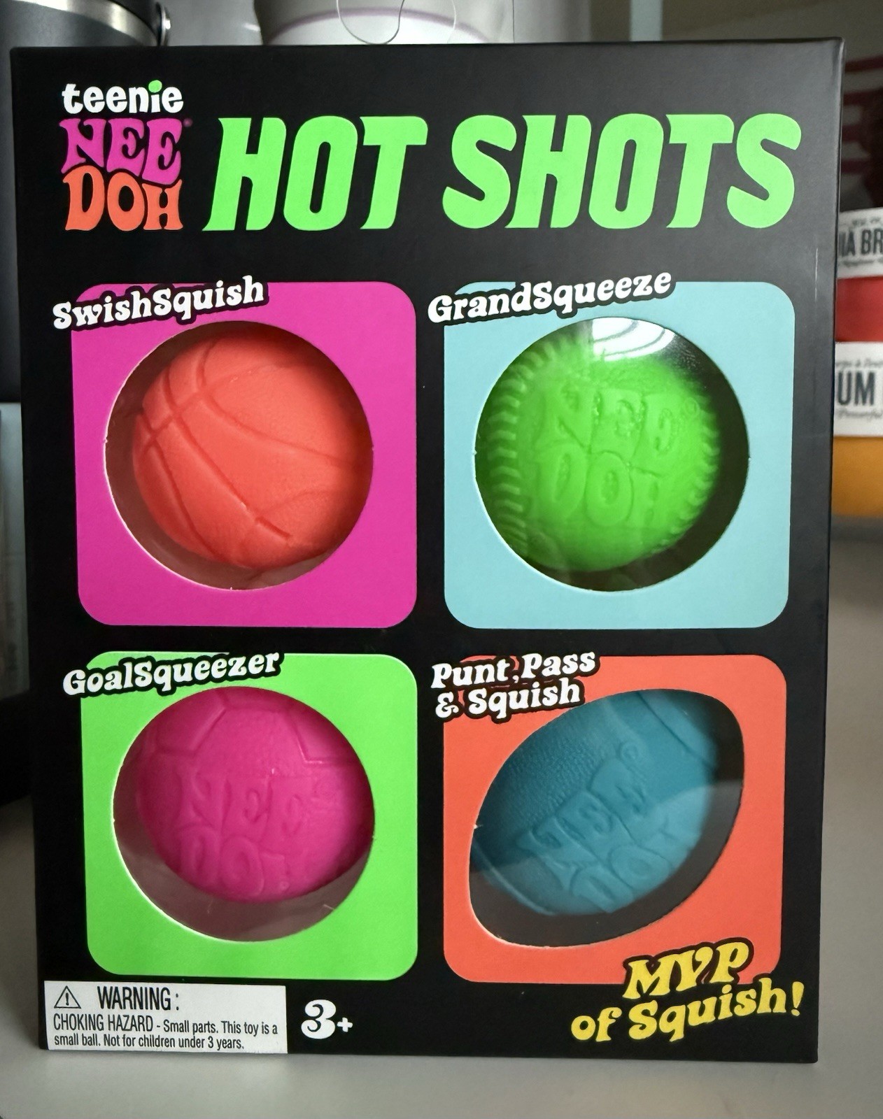 NeeDoh Teenie Hot Shots Squishy 4 Pack Sport Balls Viral NEW