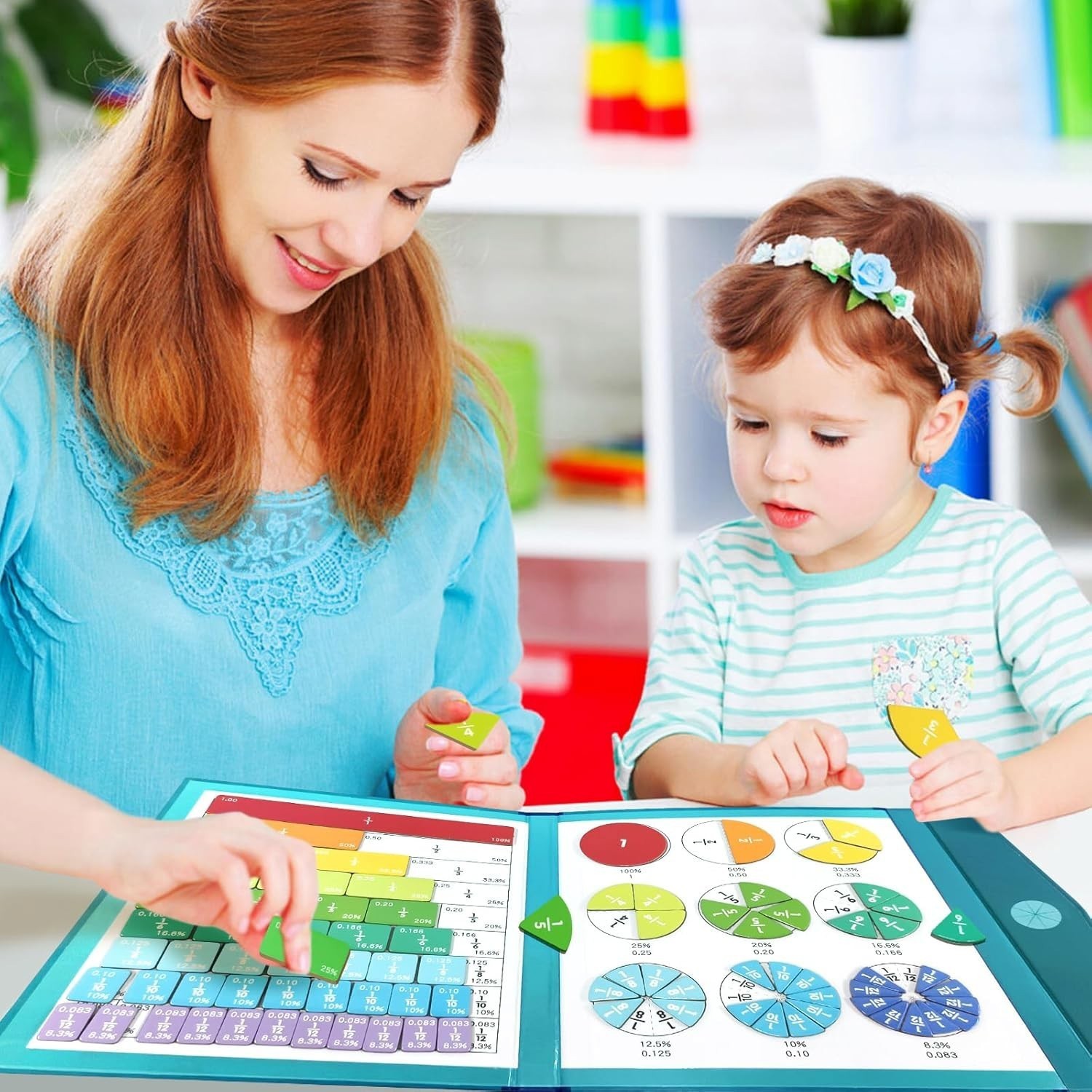 Magnetic Fractions Demonstration Book & Magnetic Wooden Tangram Block Puzzle Kit