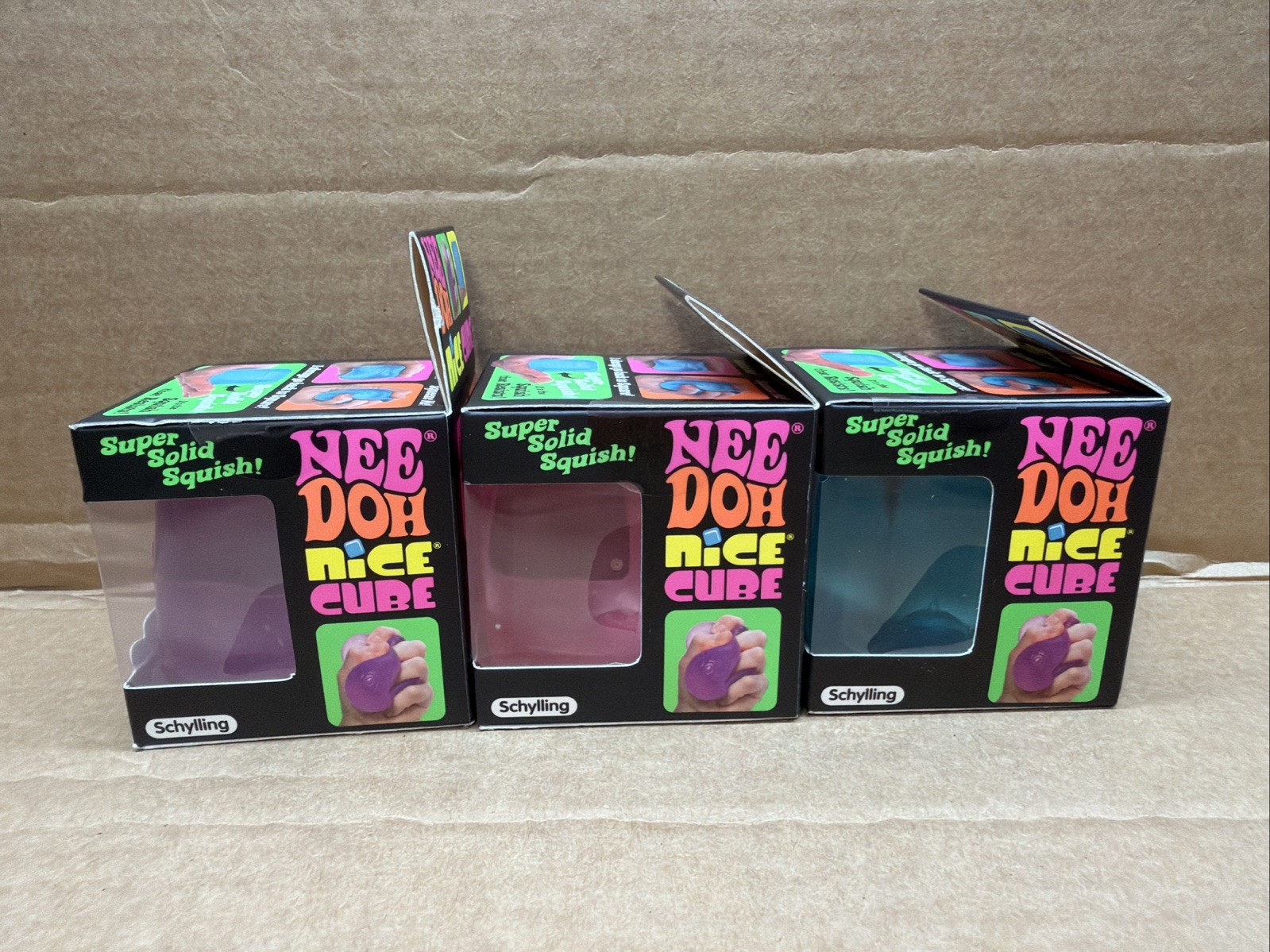 NeeDoh Nice Cube Super Solid Squish! Blue Pink Purple Lot Of 3 New In Boxes