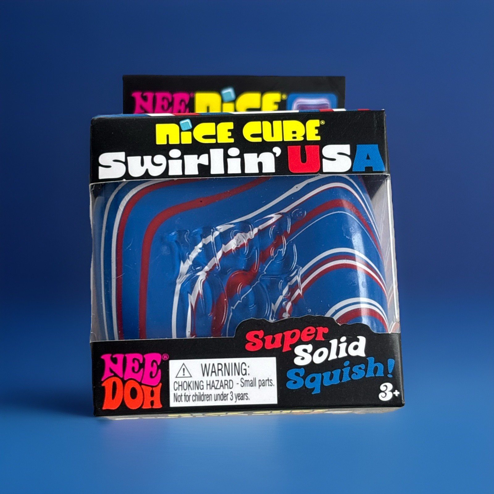 NeeDoh Nice Cube Swirlin’ USA Super Solid Squish Squeeze Toy, Limited Edition