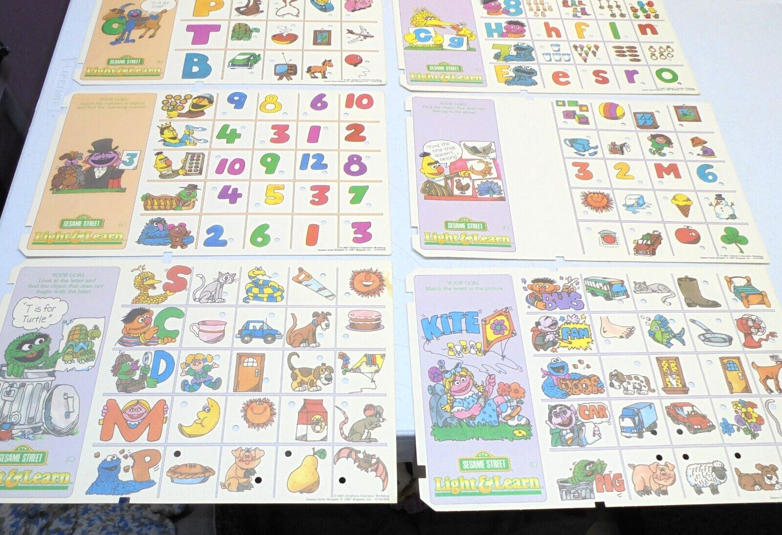 Sesame Street Light & Learn 10 Replacement Quiz Game Question Cards 1987