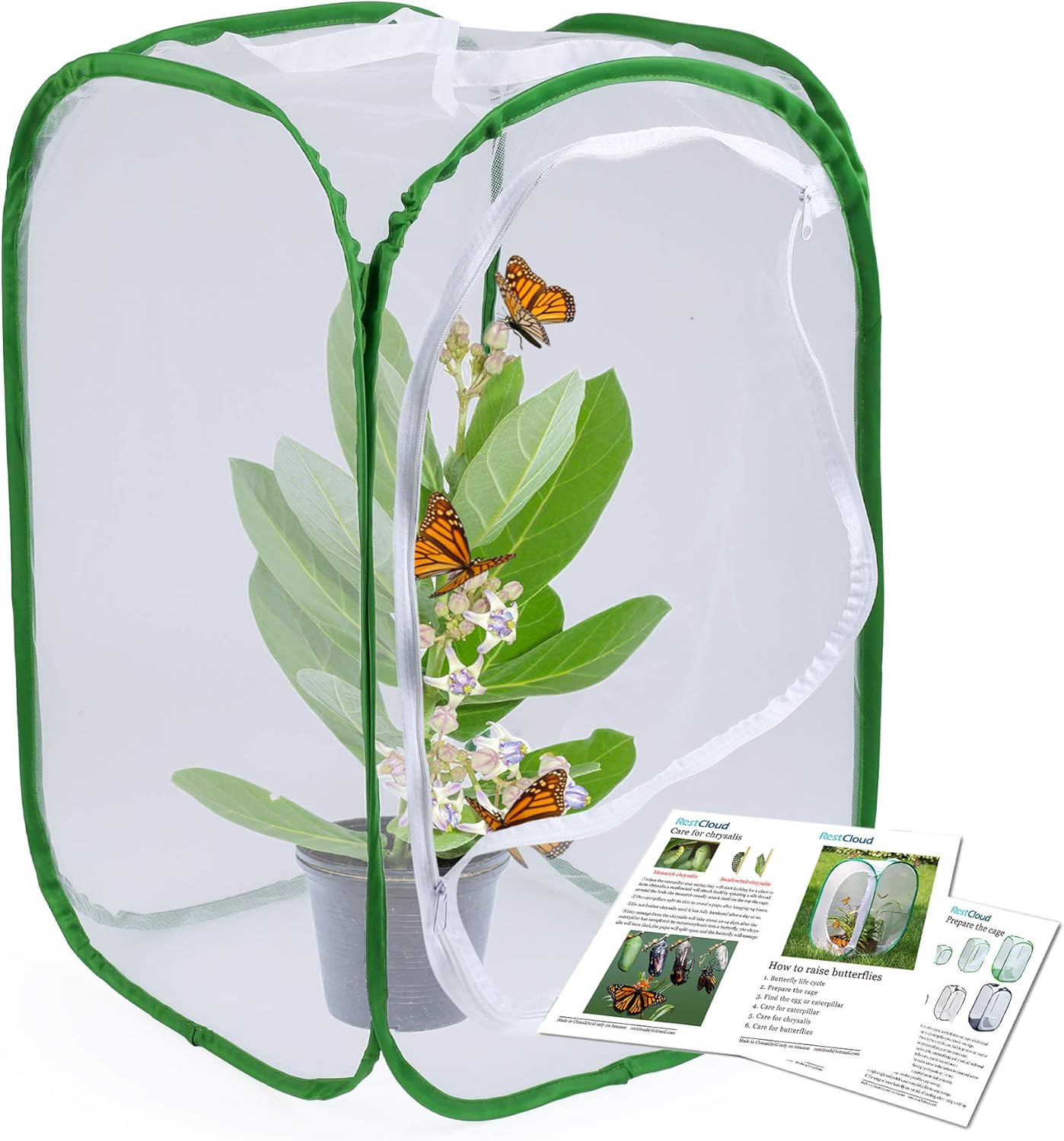 23.6″ Large Butterfly Habitat Insect Cage Caterpillars Enclosure Pop-Up Clear Vi