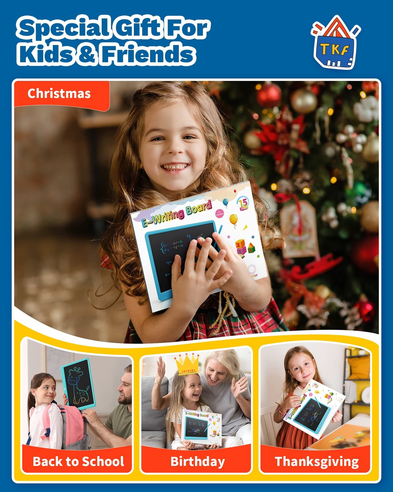TEKFUN 15″ LCD Writing Tablet for Kids, Large Drawing Pad for Boys & Girls, S…