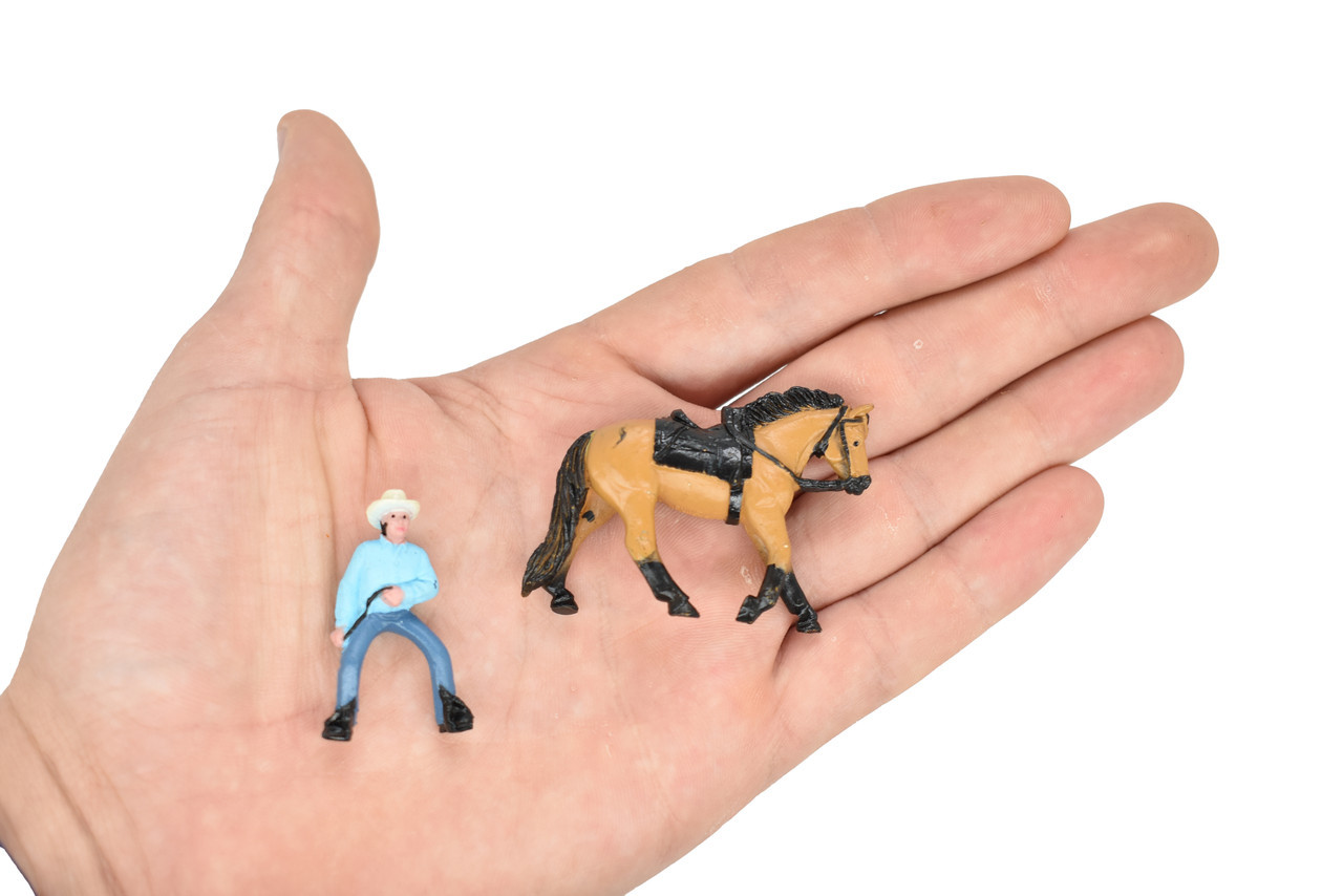 Horse Toy, Buckskin and Cowboy, Plastic Toy Farm Model 2.5 Inches F7021 B97