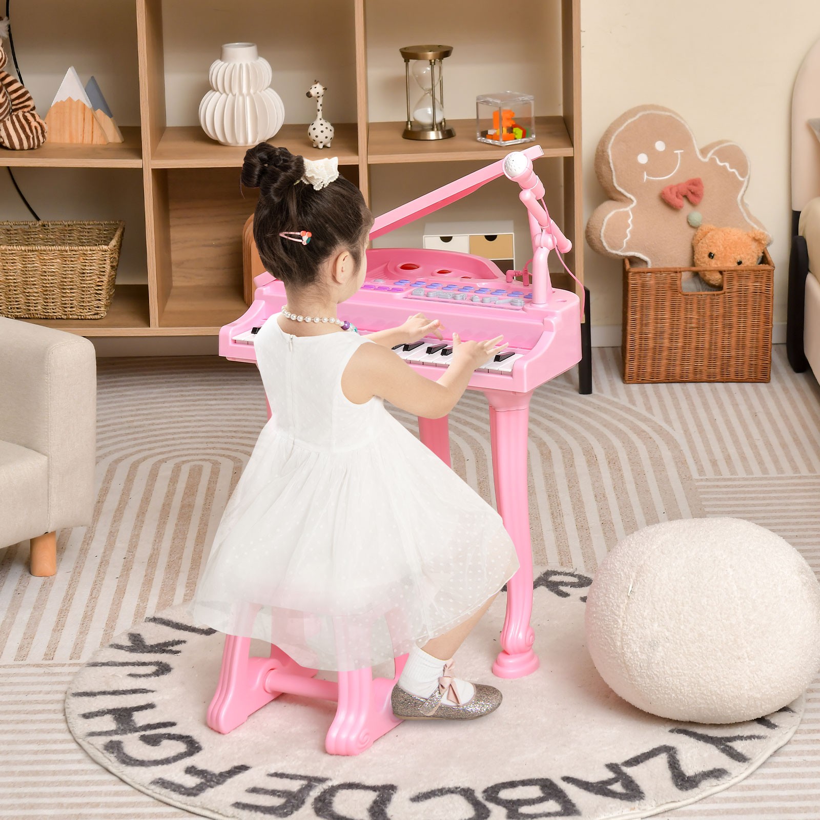 31 Keys Kids Piano Keyboard Toy Toddler Musical Instrument w/ Stool & Microphone