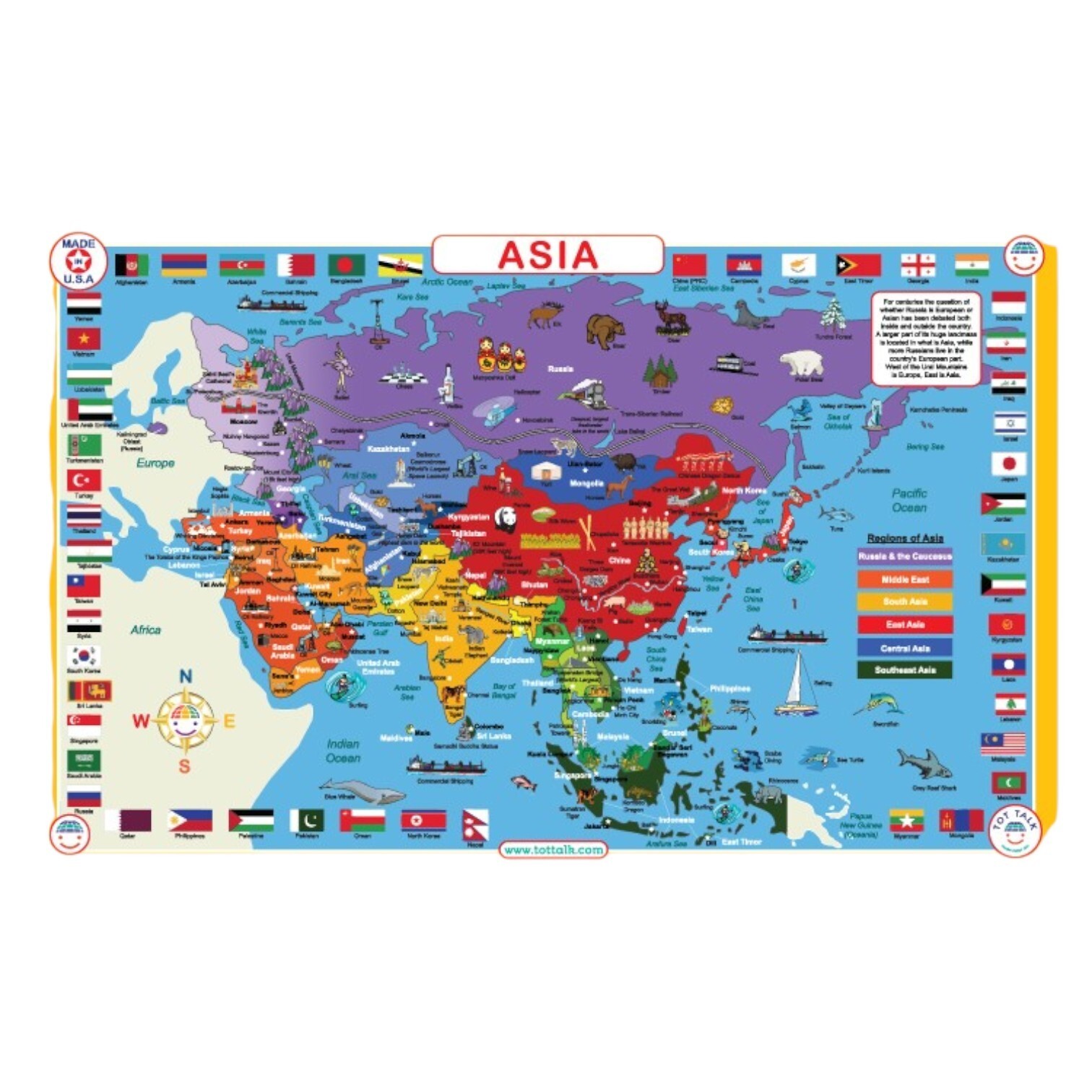 Asia Map Laminated Dry Erase Writable Washable Educational Placemat 11.5″x17.5″