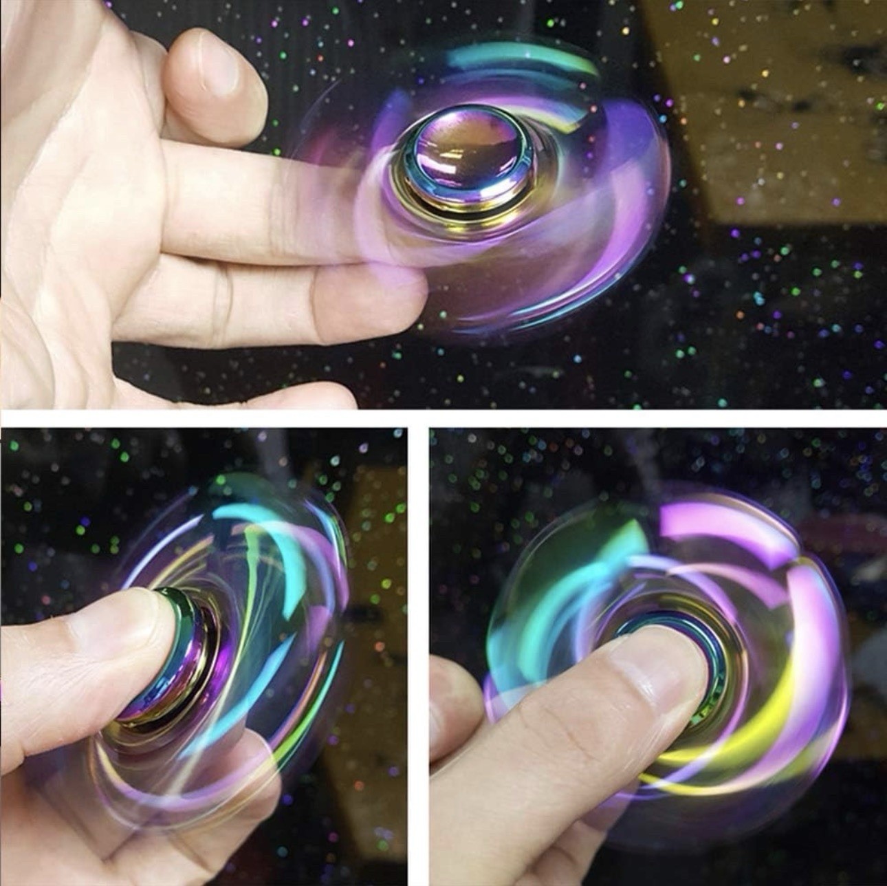 Set of 3 Multicolor Metal Hand Spinners with R188 10 Ball Bearing and Carry Case
