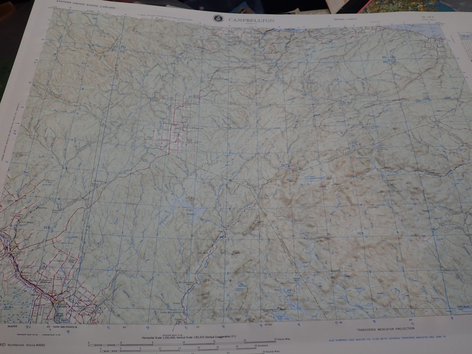 Hubbard Scientific Raised Relief Map Unframed 29″ Campbellton Maine NL 19-3