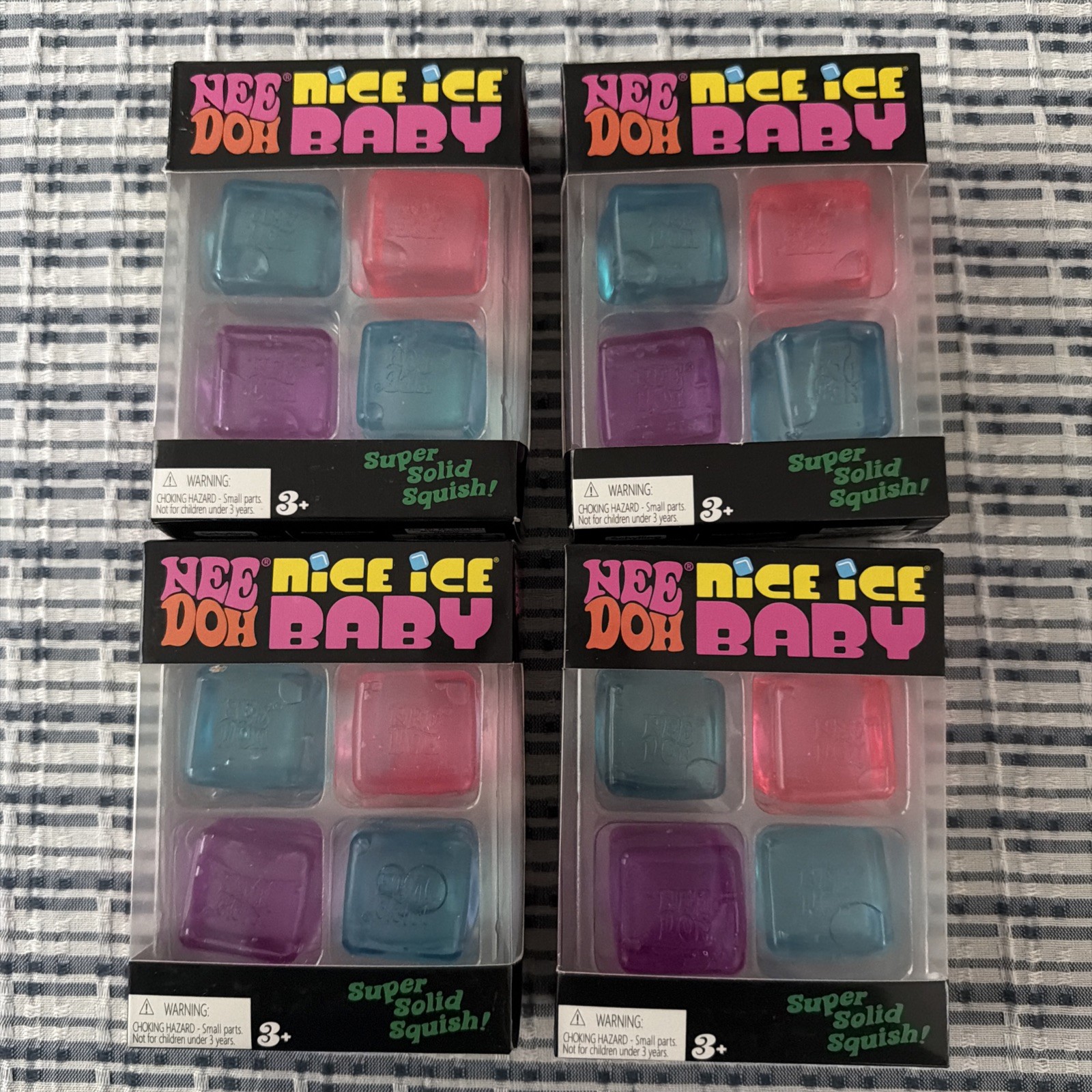 Lot of 4 NeeDoh Nice Ice Baby 4 Pack Viral Nee Doh Mini Cube Pink Blue Purple