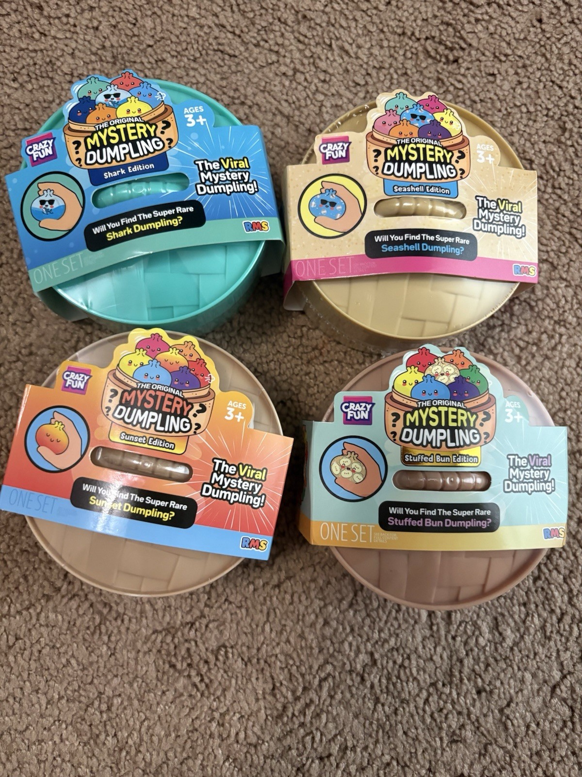 RMS Crazy Fun Mystery Dumpling – Shark Seashell Sunset Stuffed – Set Of 4 New