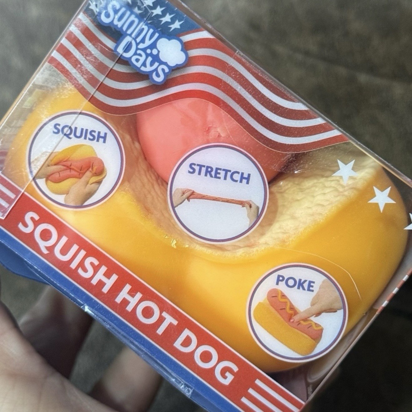Squishy Hot Dog Squeezy Fidget Toy Sunny Days 2-in-1 Hotdog Stress Relief NEW