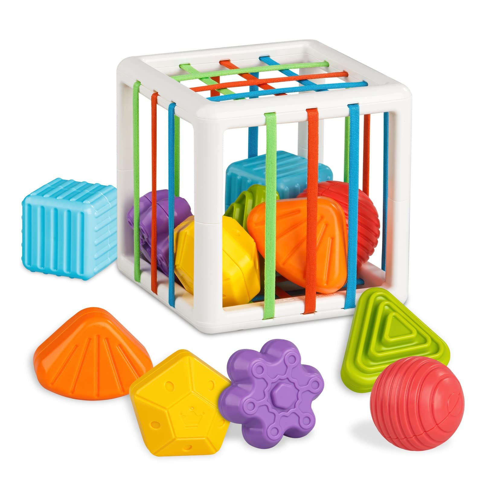 Aprilwolf Montessori Toys for 1 Year 4.9 inch Shape Sorter Cube, Multi-color