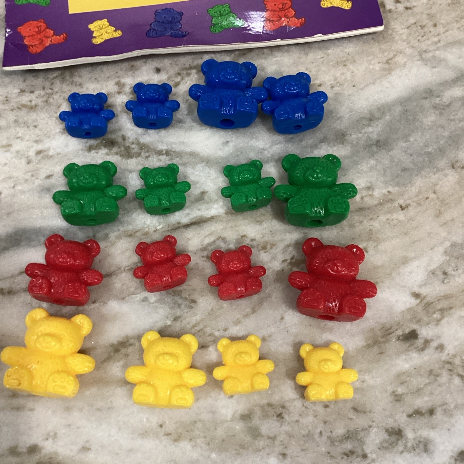 Teddy Bear Math Counters Educational Sorting Toy Hard Plastic 16 Bears & Book