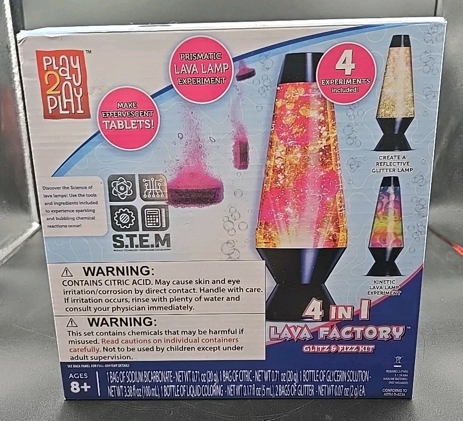 Play2Play 4-in-1 Lava Lamp Factory Glitz & Fizz Kit 4 Fun Experiments – NEW
