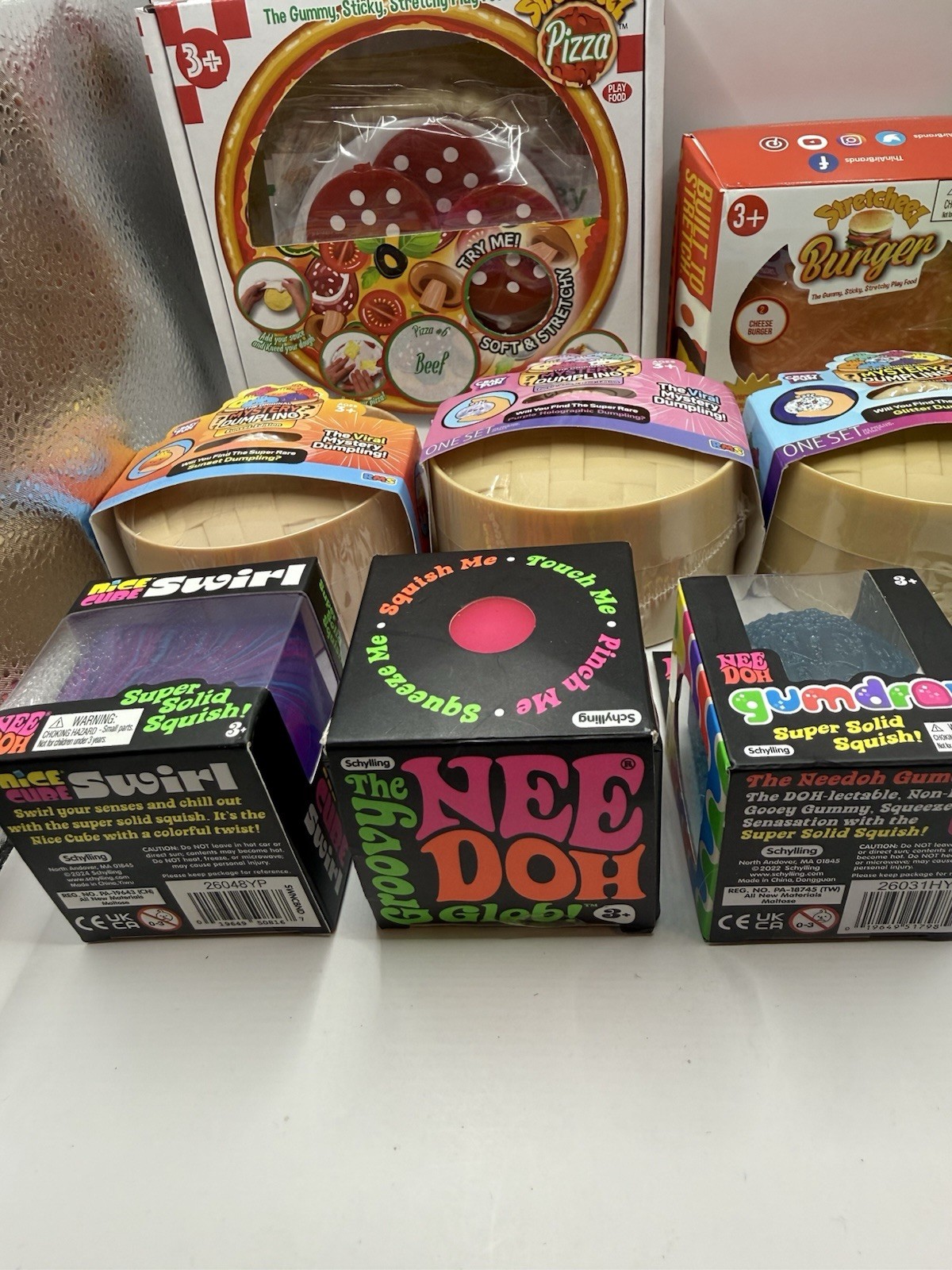 10 Mixed Items Mystery Dumplings, Nee Doh, Wiggle Wormz,Foods,pink damaged box
