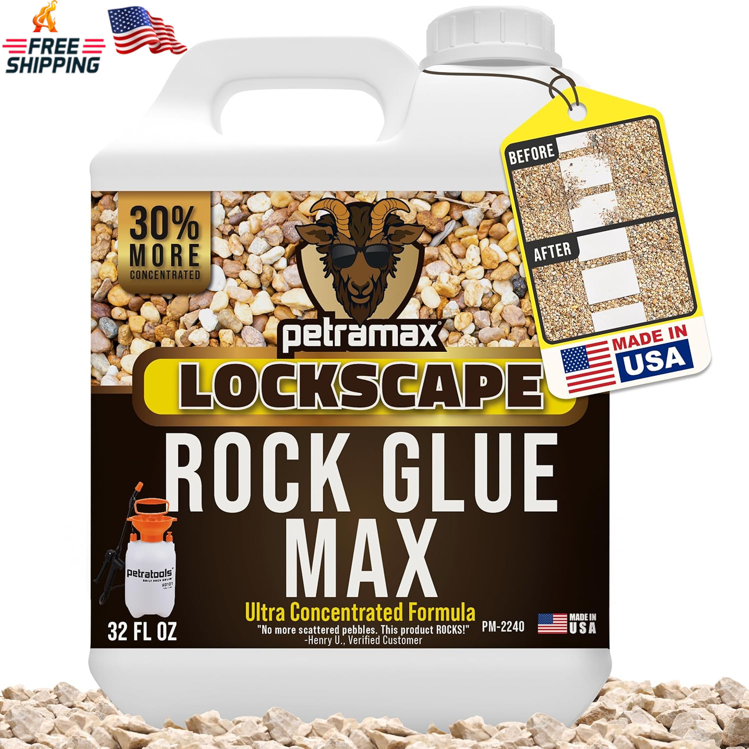 Petra Max Rock Glue for Landscaping, 32 Ounce – Ground Coverage & Pet Safe Mulch