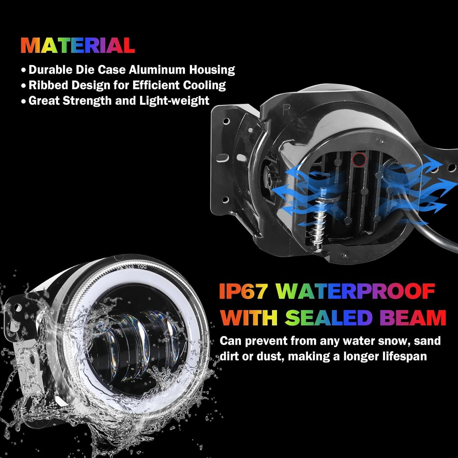 4 Inch Halo RGB Fog Lights for JK,JK LED Fog Light with Halo Ring APP Control