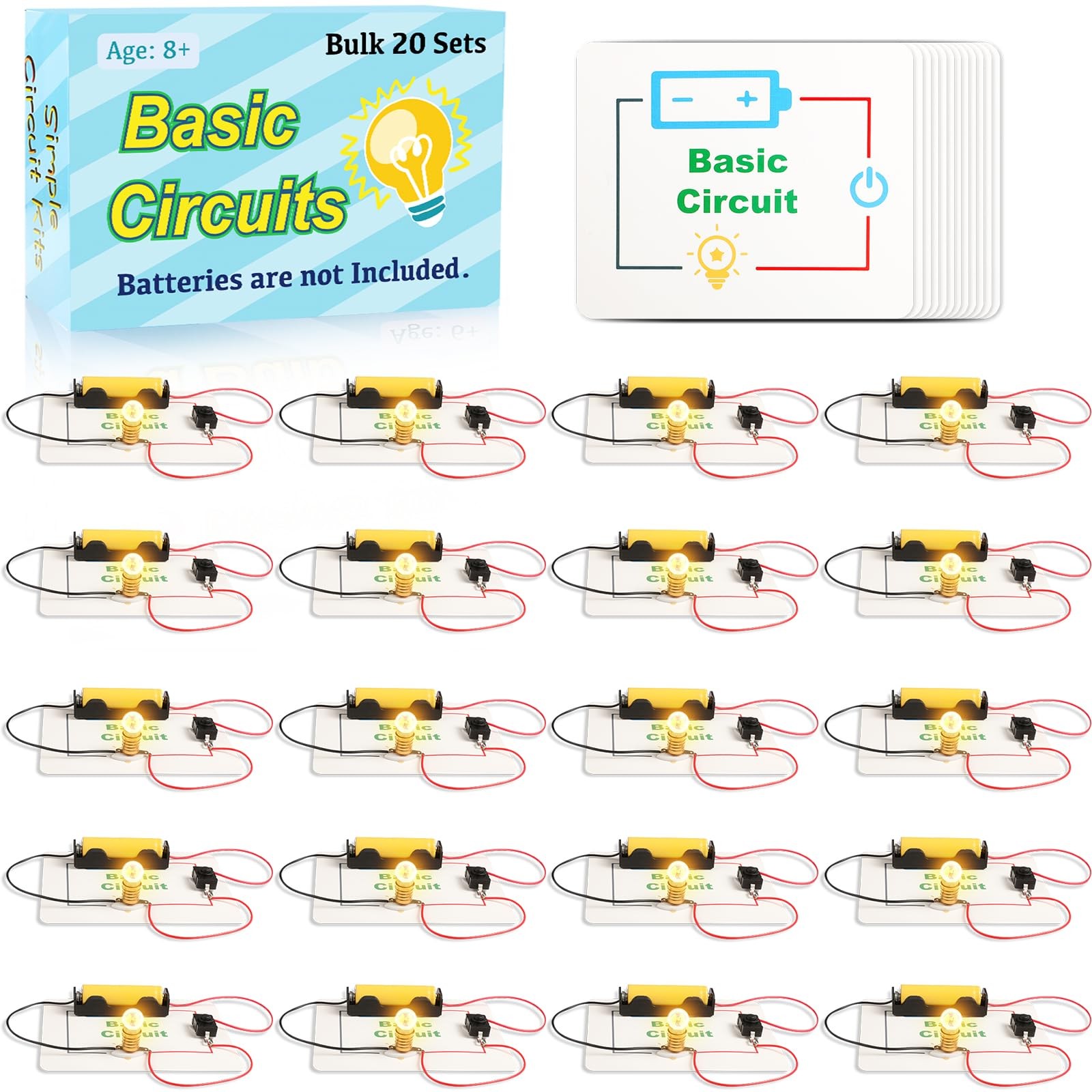 20 Sets STEM Electric Circuit Kit for Kids Age 8-12, 4.9 x 7.8 x 2.5 inches