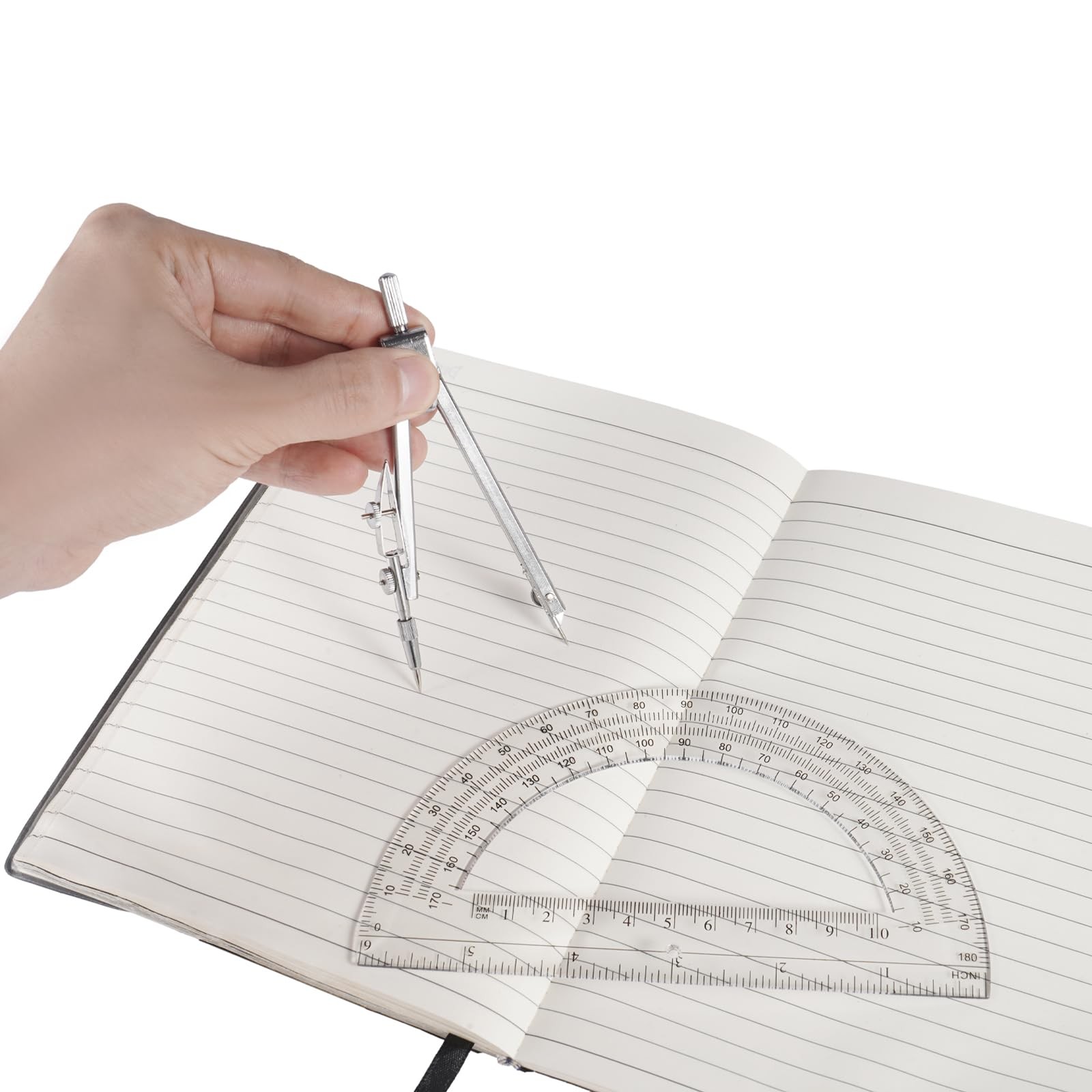 Protractor and Compass Set Silver Geometry Drawing Math School Tool Kit Supplies