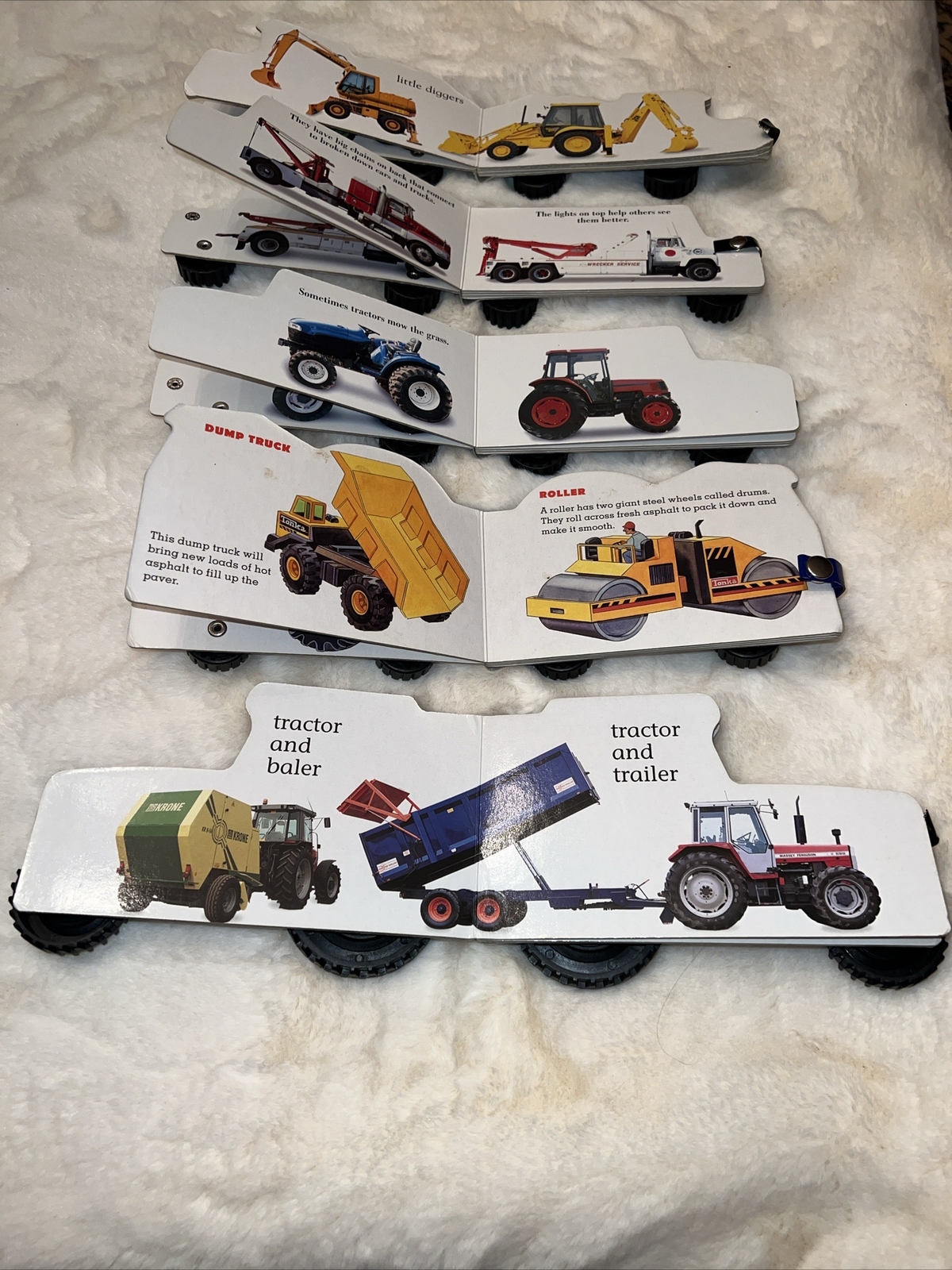 5 Baby Toddler Pre-school Truck-Shaped Board Books On Wheels Toy Trucks Stickers