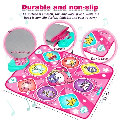 Dance Mat, Dance Mixer Rhythm Step Play Mat, Pink Dance Pad with Multicolor