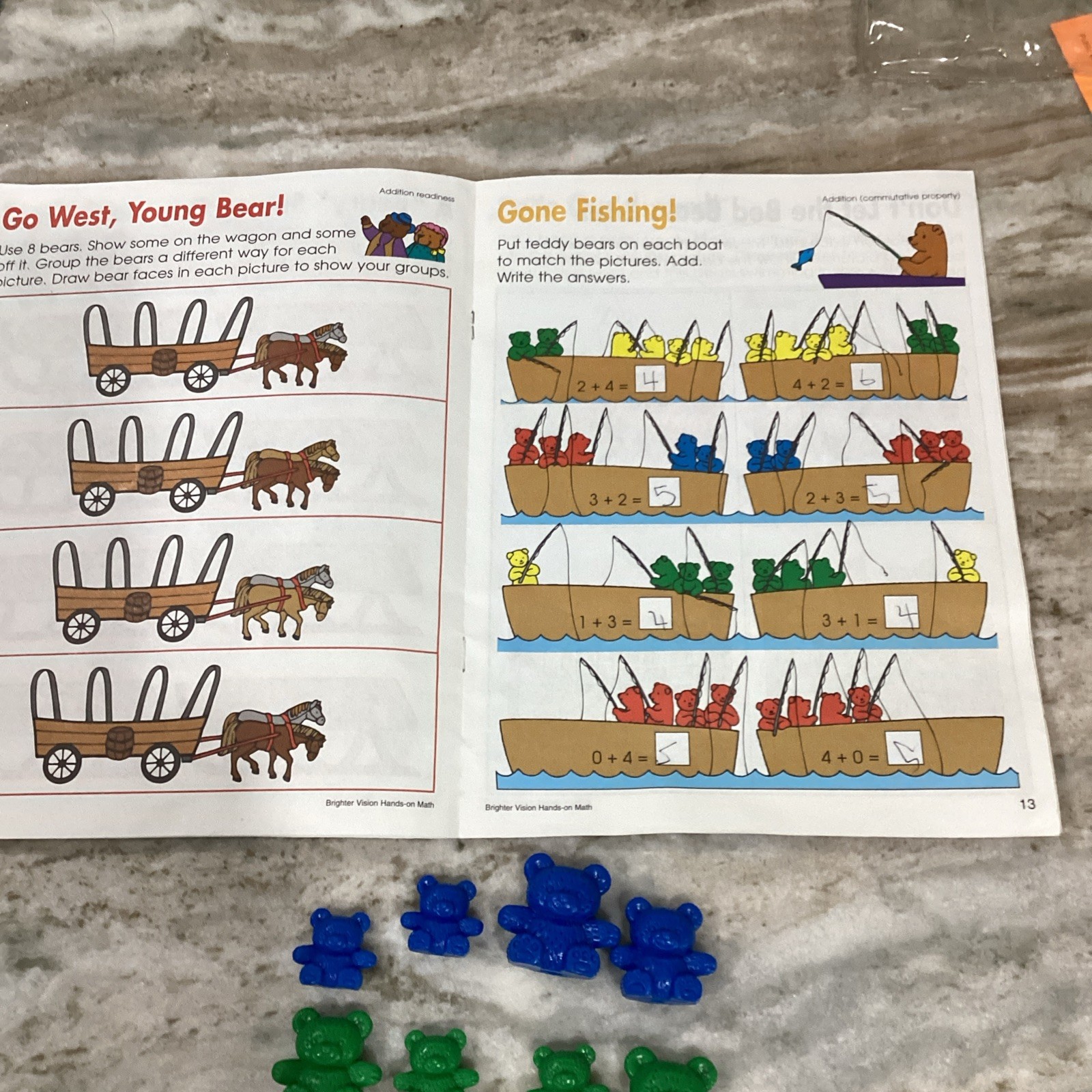Teddy Bear Math Counters Educational Sorting Toy Hard Plastic 16 Bears & Book
