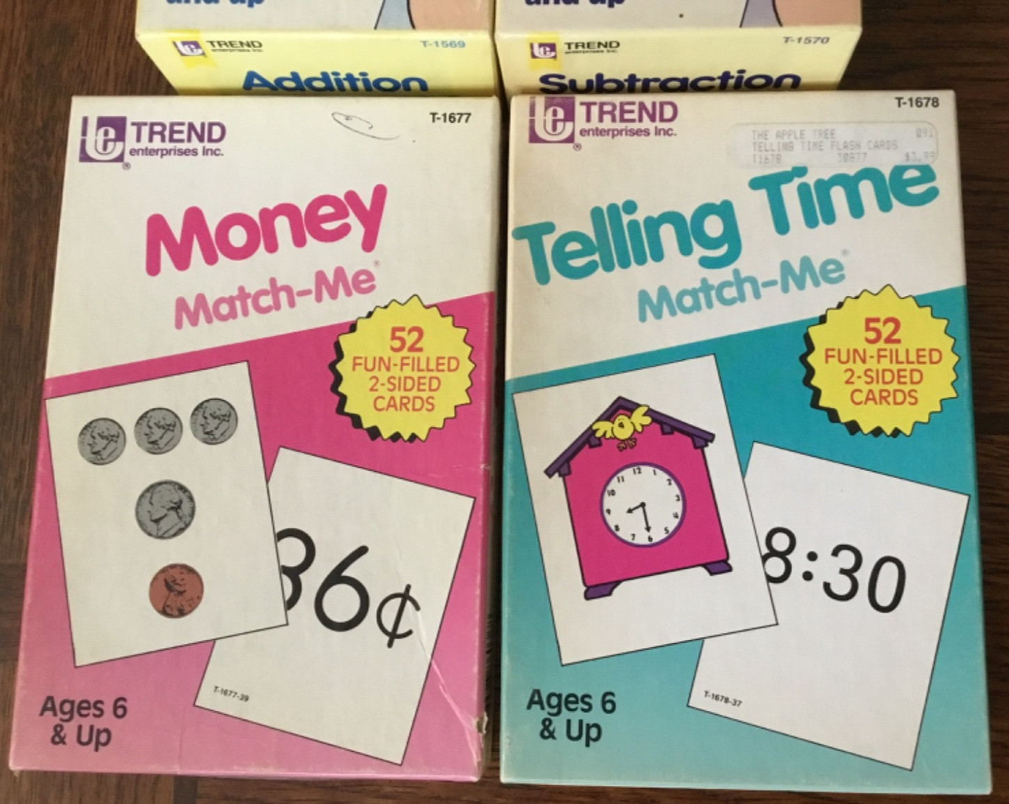 4 Trend Educational Flash Cards 1986 Addition Subtraction Money Telling Time
