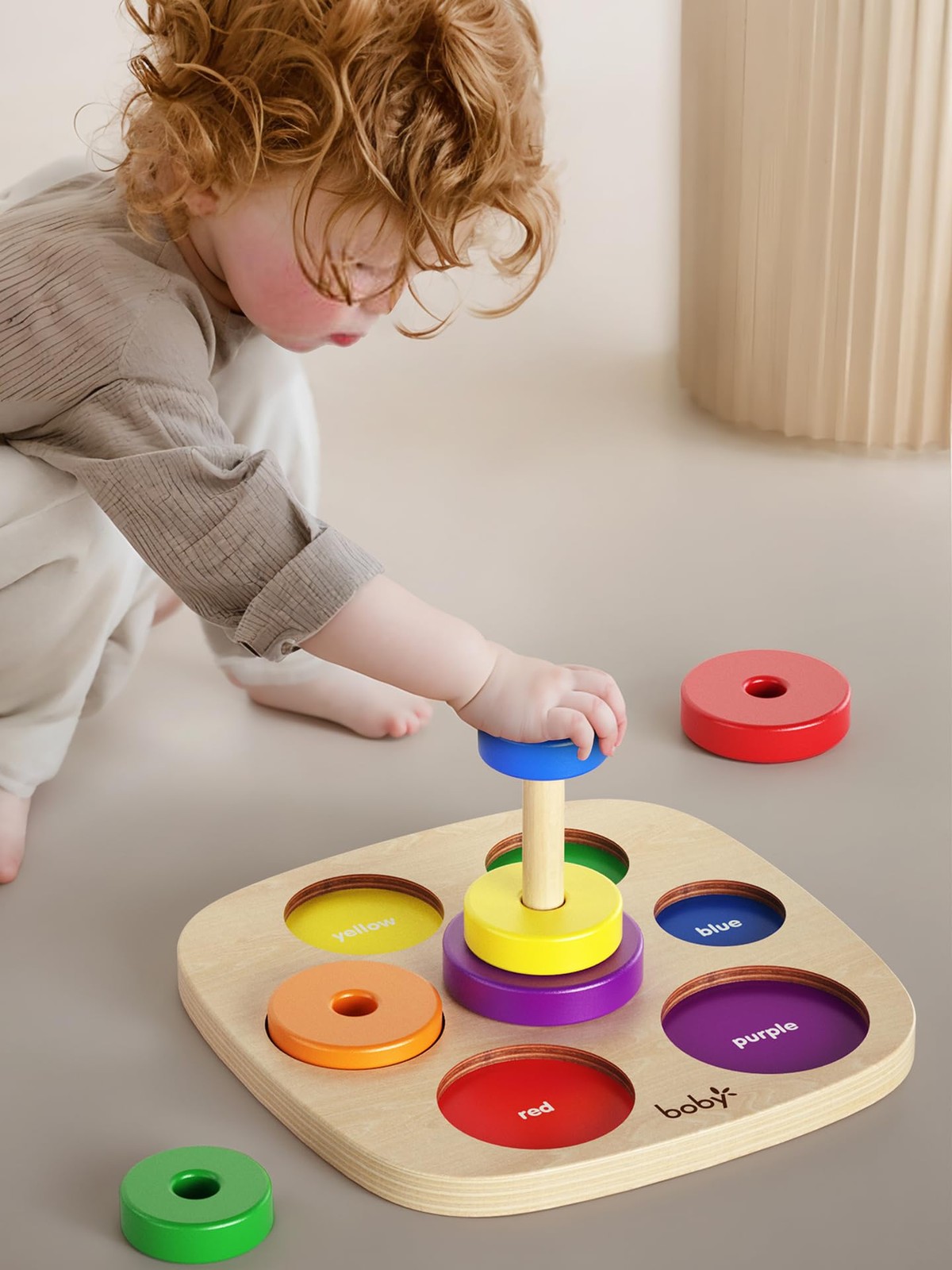 Dailyfunn Montessori Toys Wooden Rainbow Medium, Red, Yellow, Green, Blue