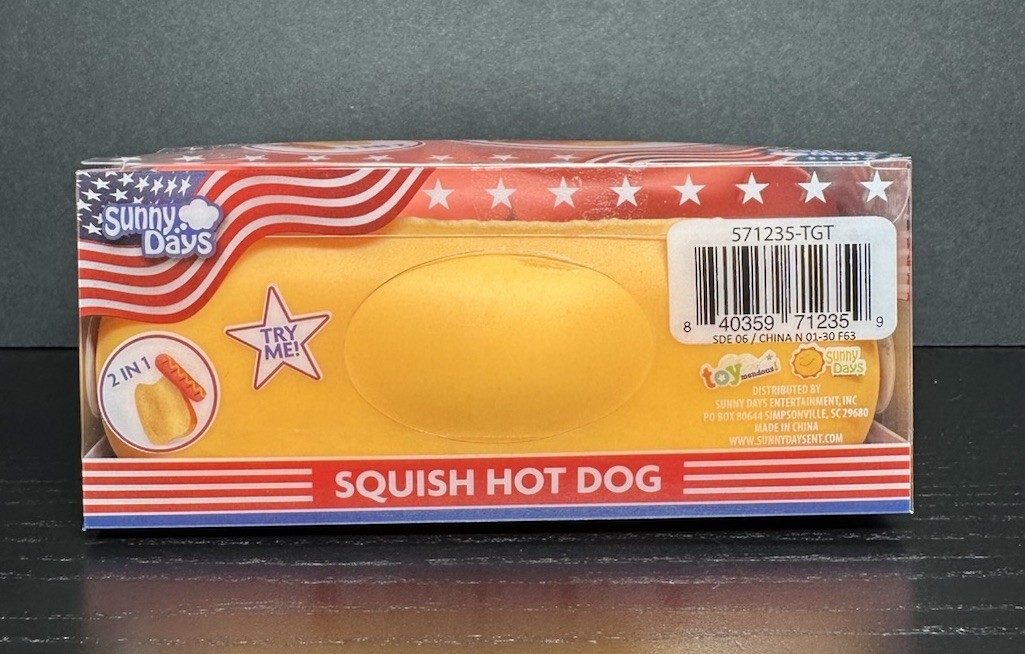 Squishy Hot Dog Squeezy Fidget Toy Sunny Days 2-in-1 Hotdog Stress Relief NEW