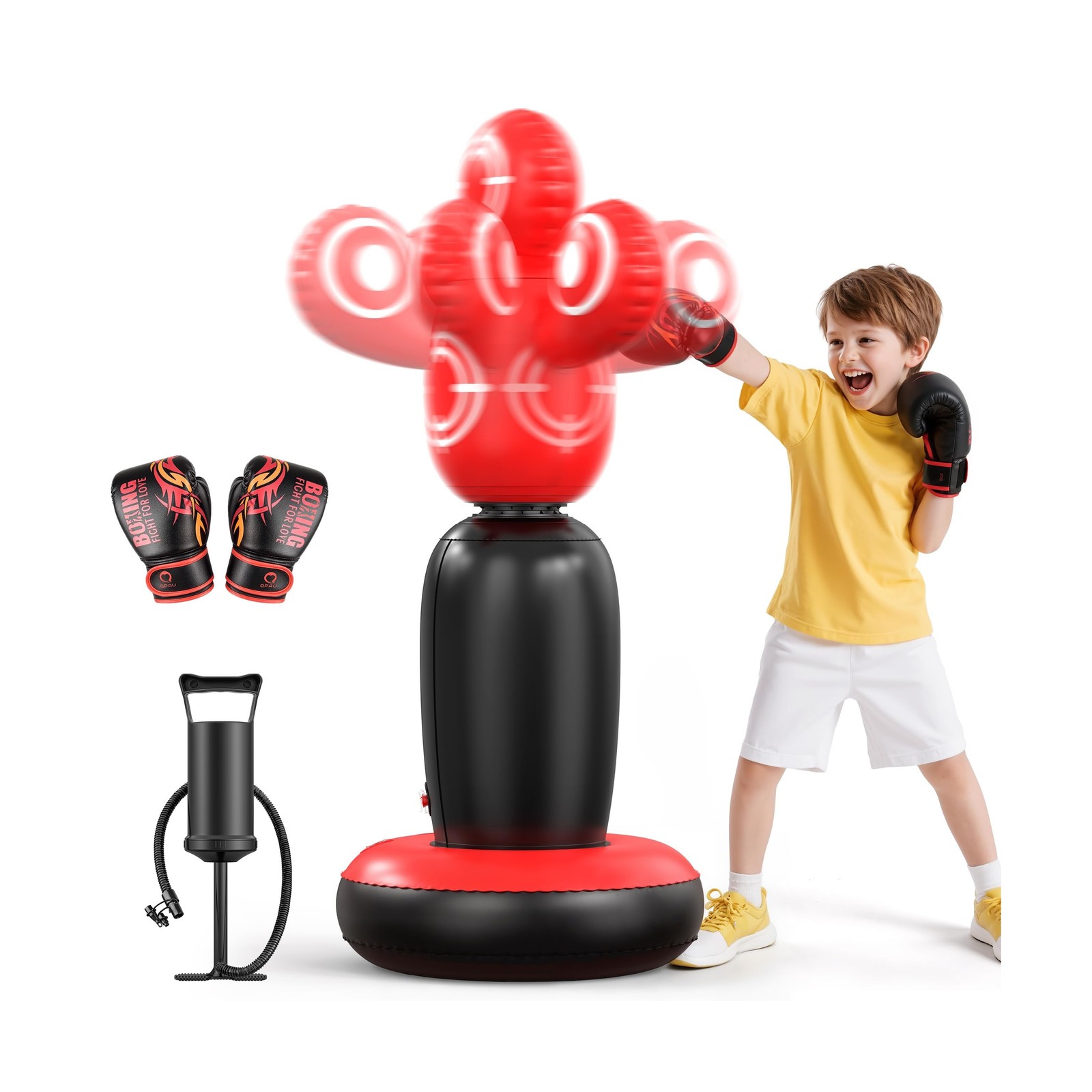 QPAU 360° Rotatable Kids Punching Bag – 64″ Boxing Bag with 4 Targe… Fast